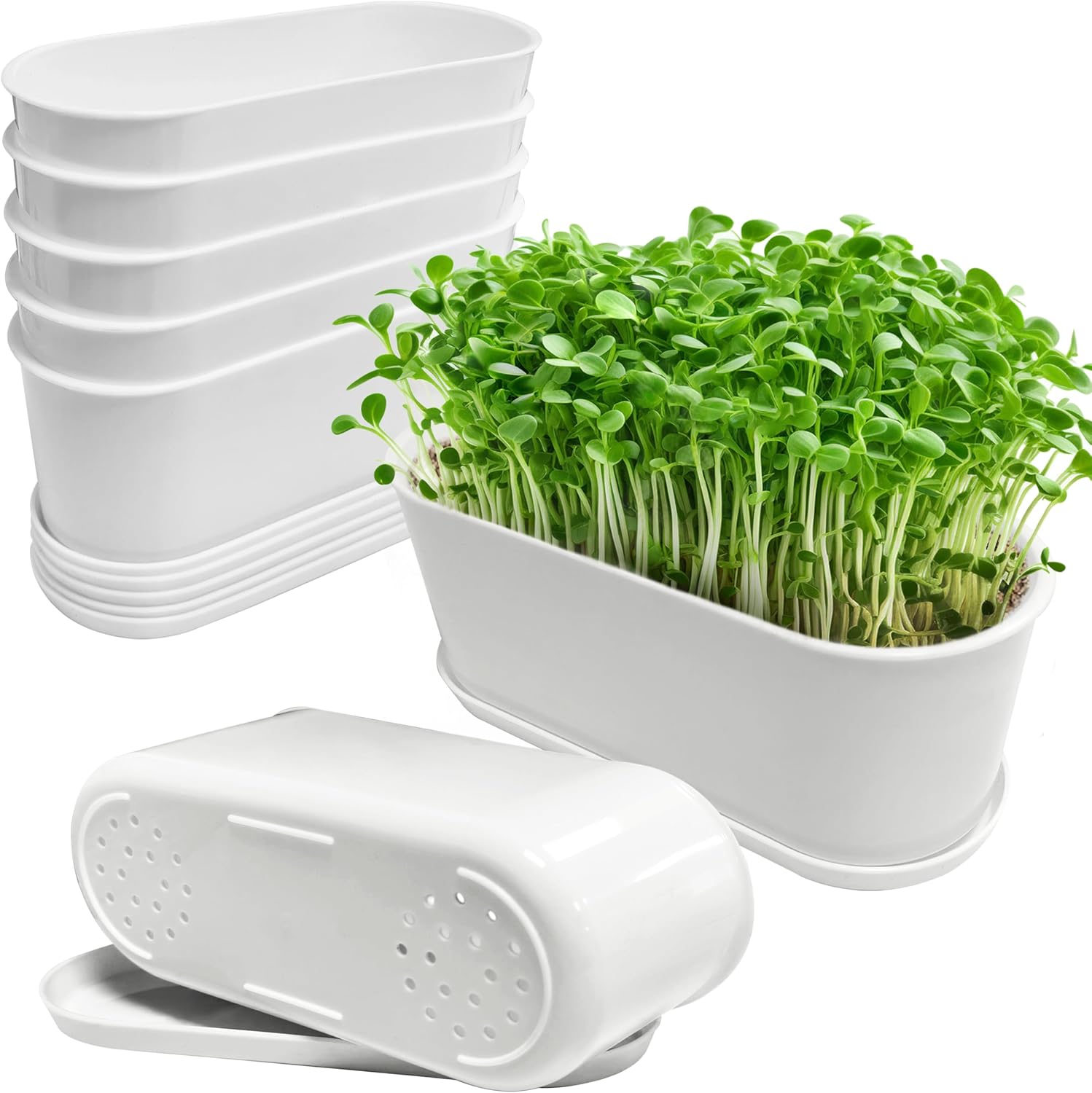Detalle de Torfican 8.5-Inch Window Box Planters, 5-Pack White Plastic Pots