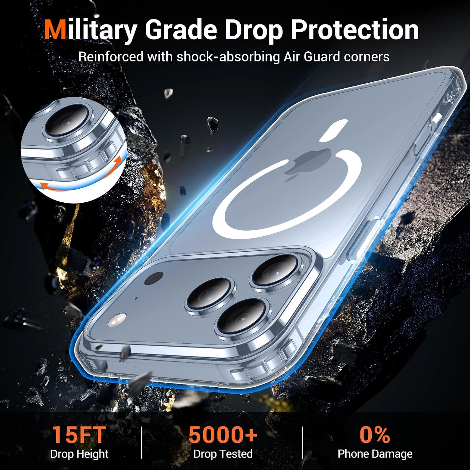 Detalle 2 de Temdan iPhone 17 Pro Clear Case with Screen Protector (MagSafe Compatible) — Shockproof Slim Magnetic Cover