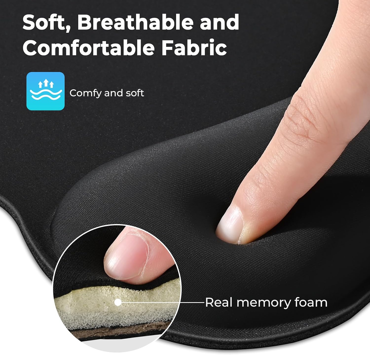 Detalle de EooCoo mouse mat with wrist support (memory foam) – ergonomic gaming desk accessory, white flowers