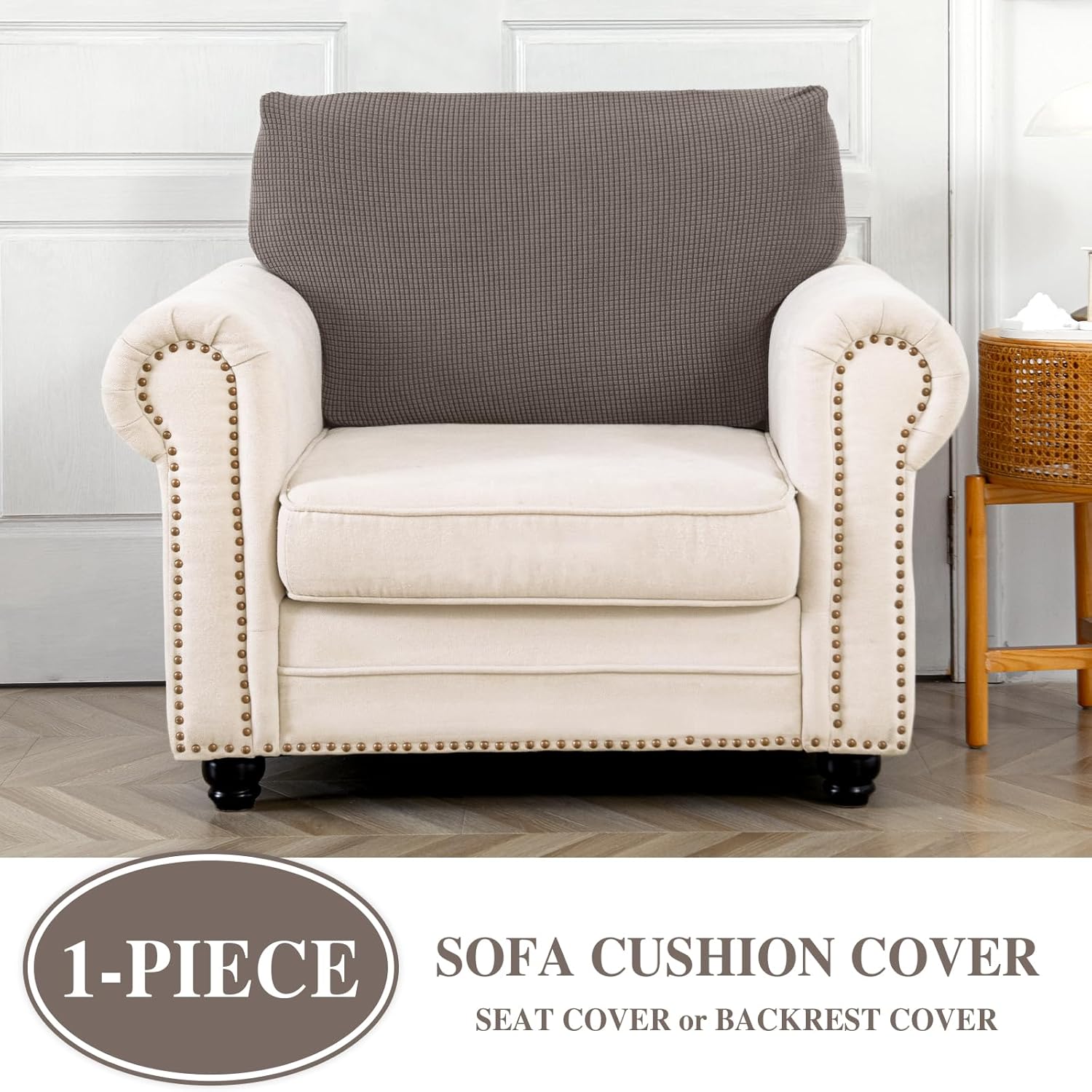 Detalle de LA MEACK Couch Cushion Cover Seat Cushion Cover (1 Piece) – Stretch Slipcover for Armchair/Sectional, Taupe