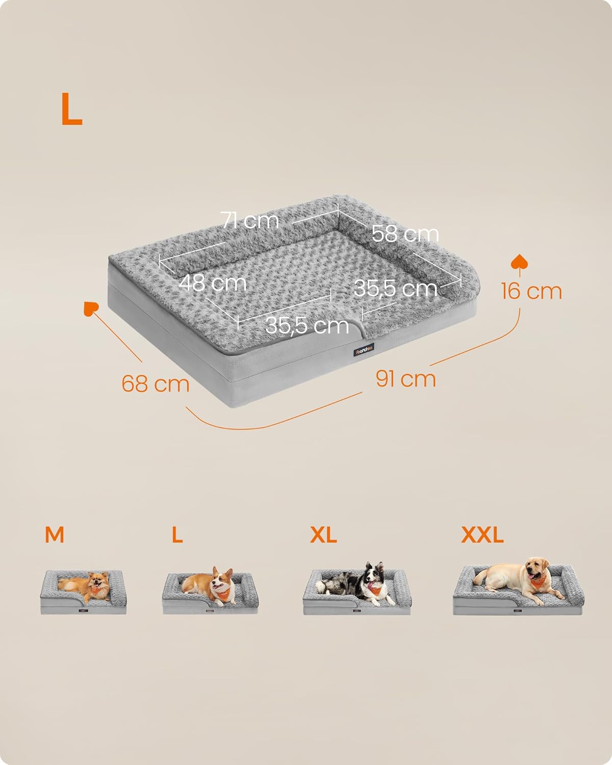 Thumbnail 4 de Feandrea Orthopedic Dog Bed for Large Dogs (Memory Foam) with Waterproof Liner, Dove Grey PGW252G01