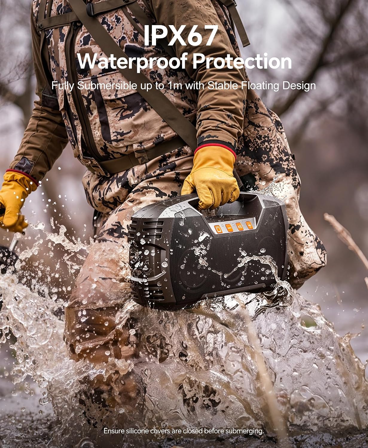 Detalle de IPX7 Waterproof Outdoor Bluetooth Speaker by Houl Zallee (Dark Brown) — 90W Peak, 32H Playtime, Floating Design