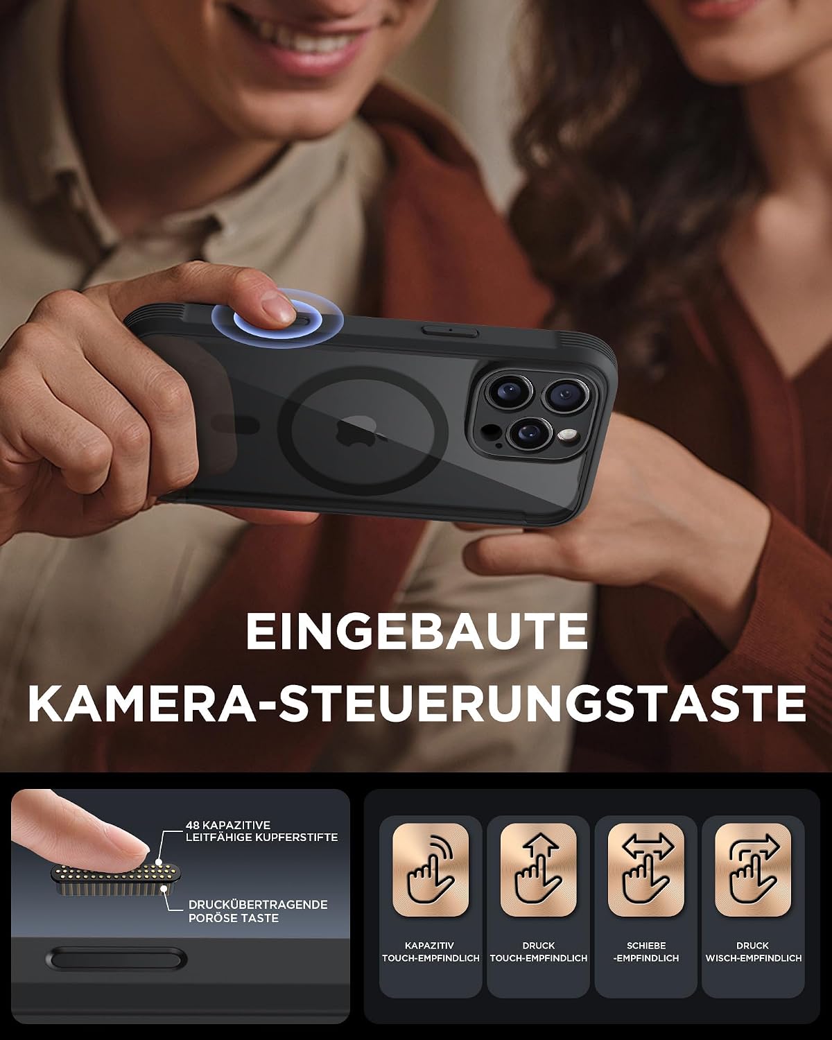 Detalle de Miracase Glas Serie für iPhone 16 Pro Max Hülle mit MagSafe – Rundumschutz & Kamerasteuerung