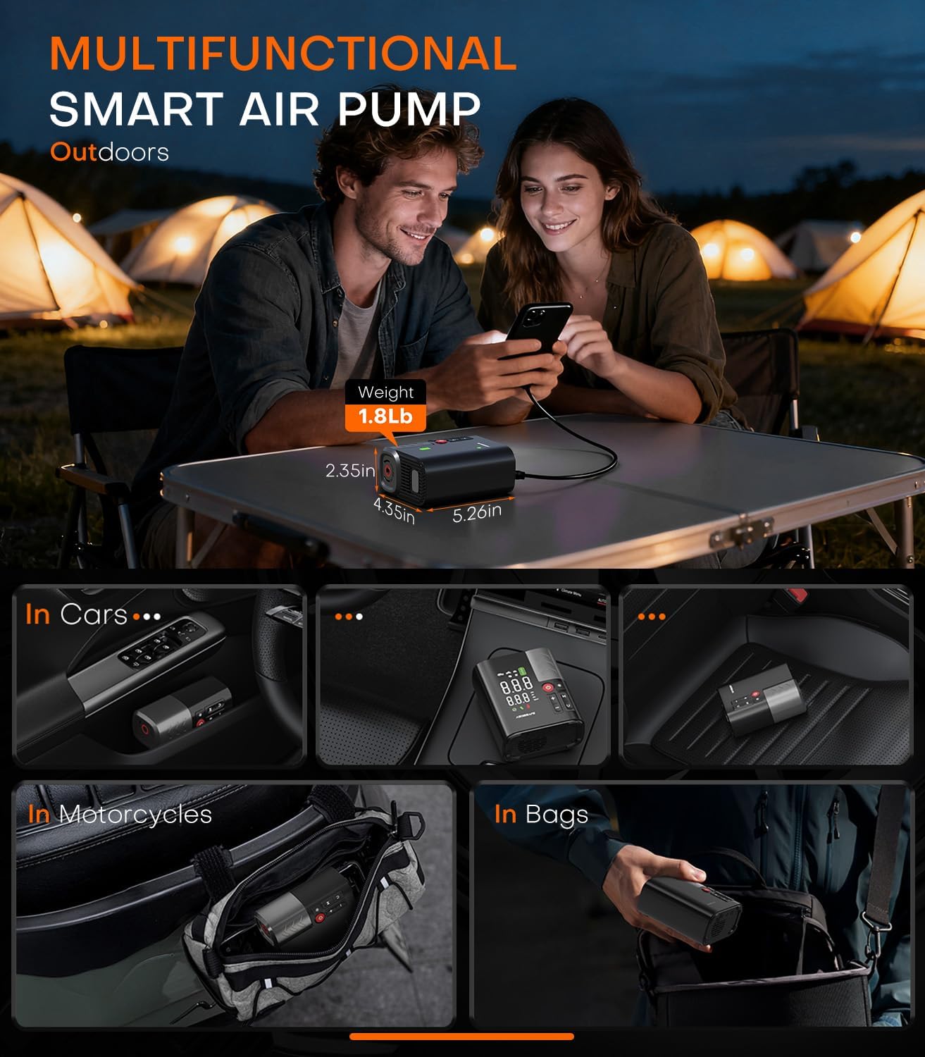 Thumbnail 5 de Tire Inflator Portable Air Compressor by SuperBars — 7X Faster, APP-Connected, 160 PSI, 48 LPM, 10400mAh Battery