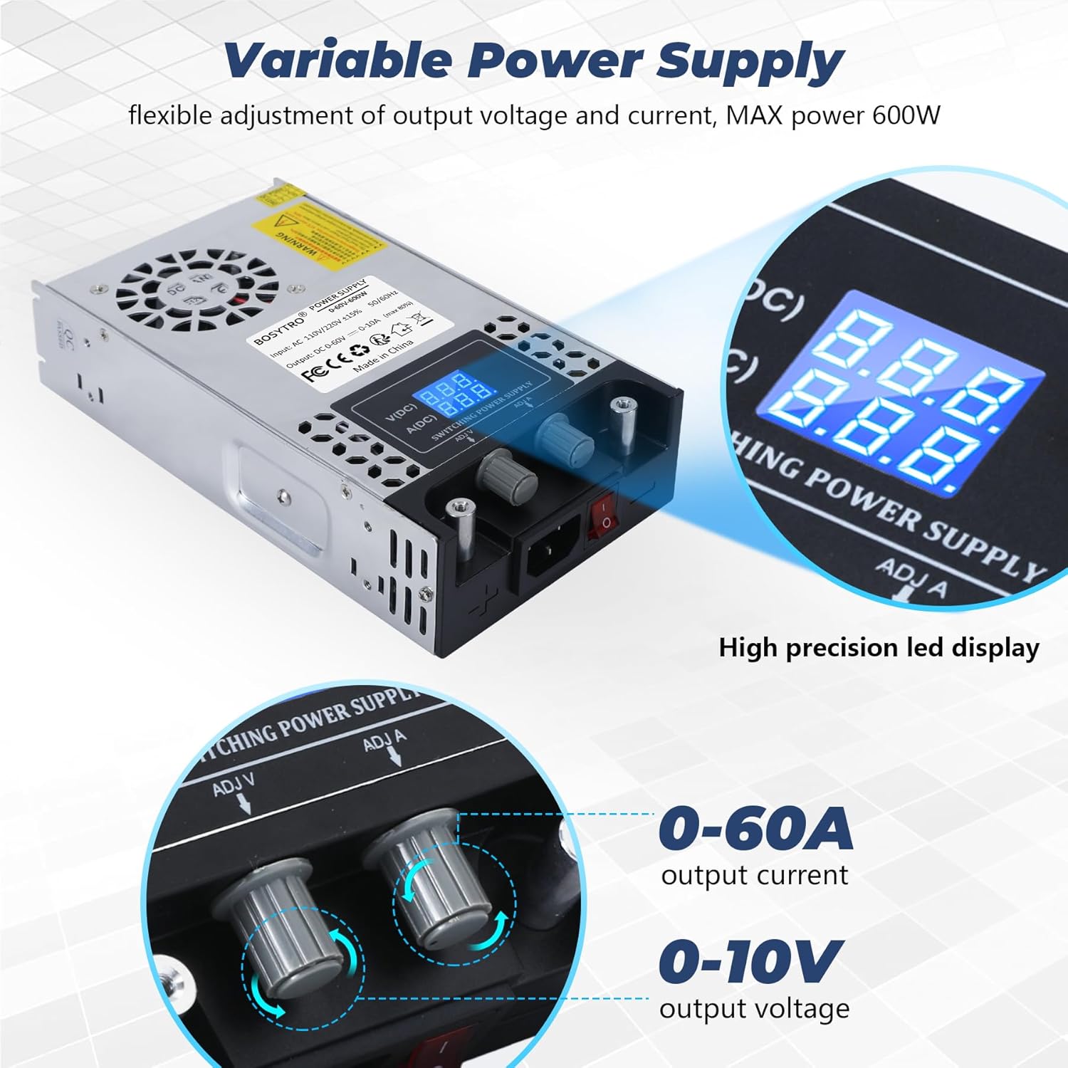 Thumbnail 3 de BOSYTRO Regelbares Netzteil 0–60 V, 0–10 A, 600 W – zuverlässig, vielseitig einsetzbar