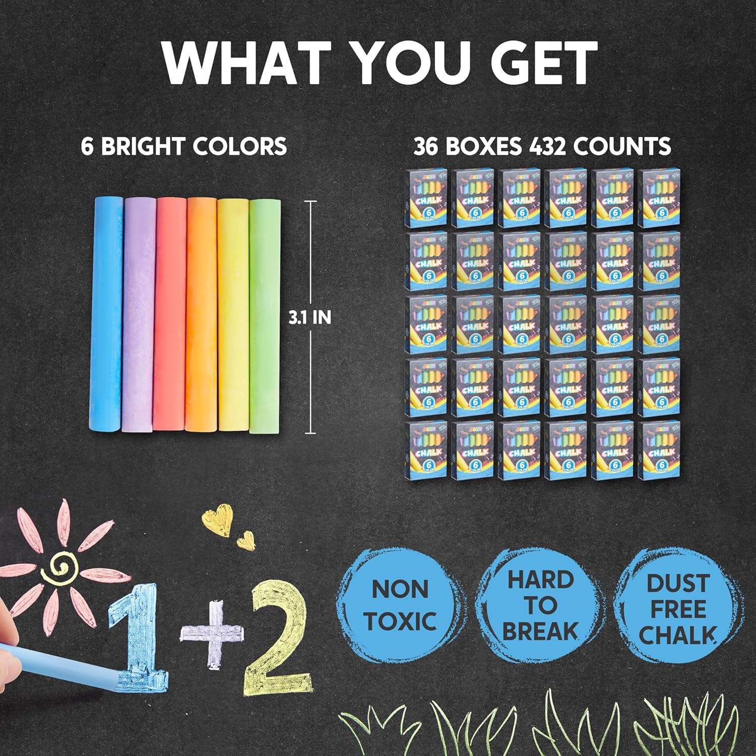 Thumbnail 1 de JOYIN 432-Count Mini Chalk Set for Kids (Non-Toxic, Sidewalk & Classroom Use) — 36 Boxes