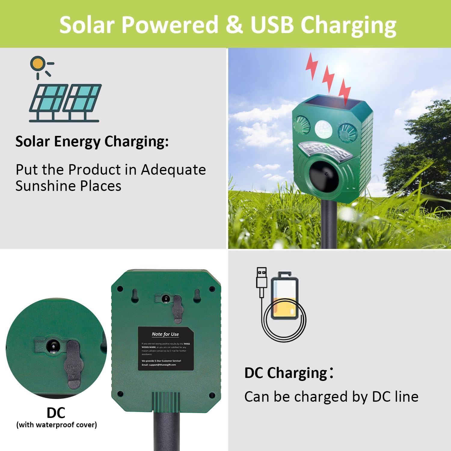 Thumbnail 5 de YwuLy Solarer Katzenschreck mit Ultraschall, PIR-Bewegungssensor, IP65 und Blinklicht