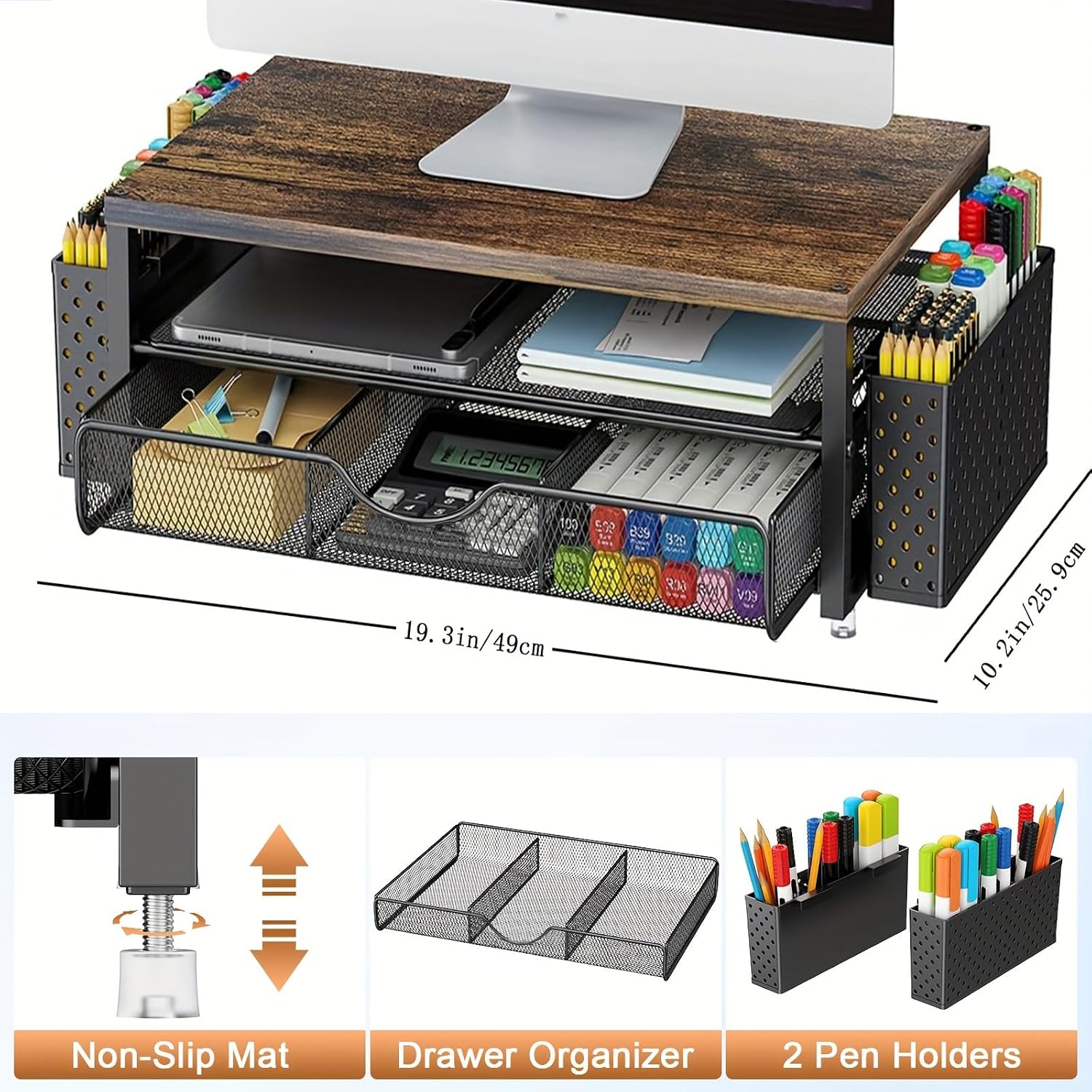 Detalle 1 de Monitor riser desk organiser with drawer