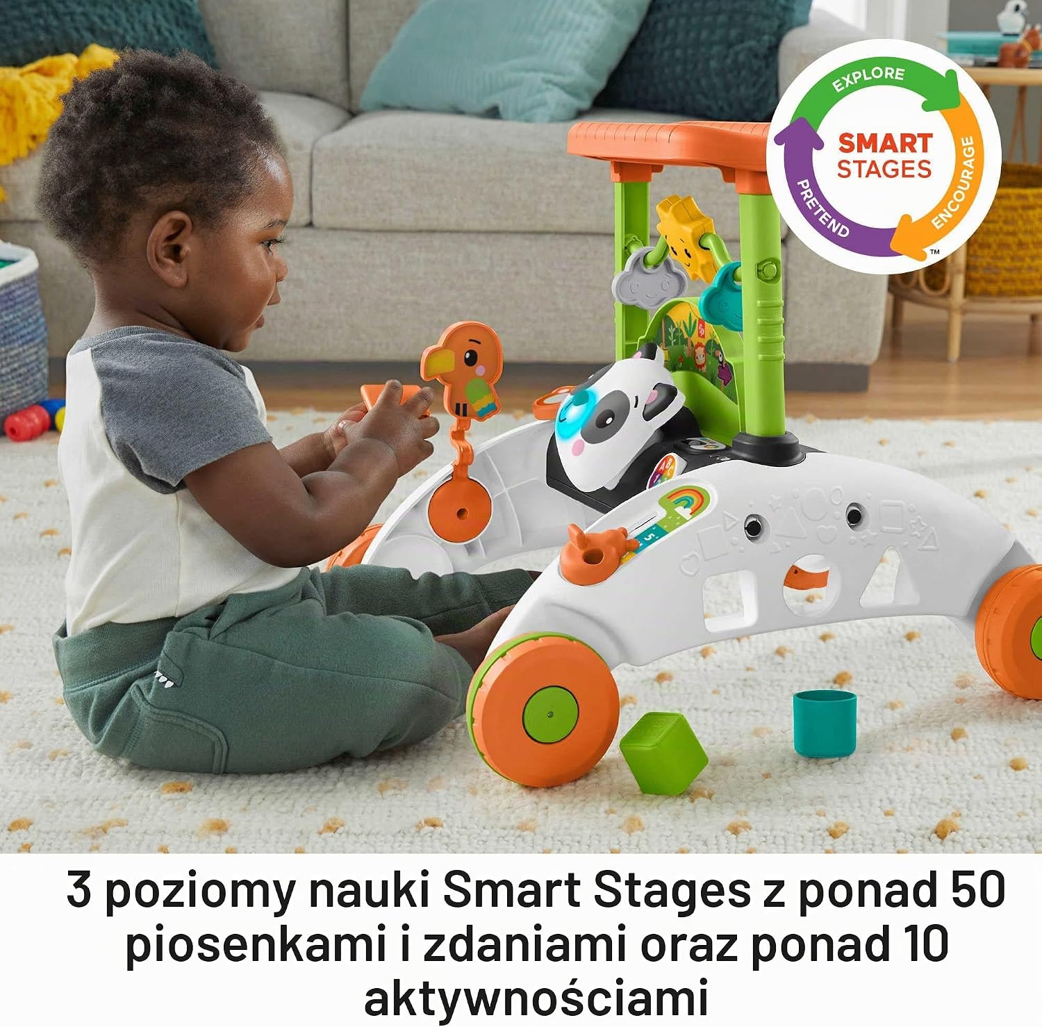 Detalle de Fisher-Price HJY73 dwustronny chodzik Panda, 3 poziomy zabawy i interaktywne centrum