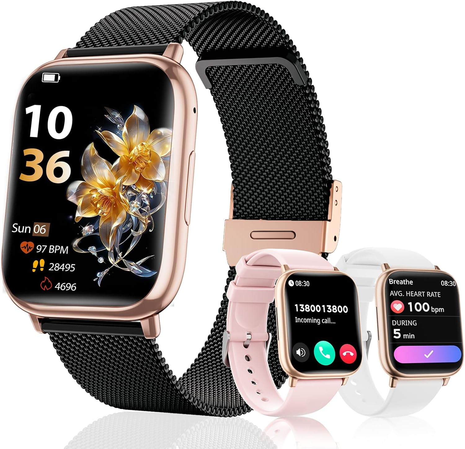 Detalle de SLOKSFil Smartwatch Donna con Chiamate Bluetooth e 120+ Modalità Sportive – Oro Nero