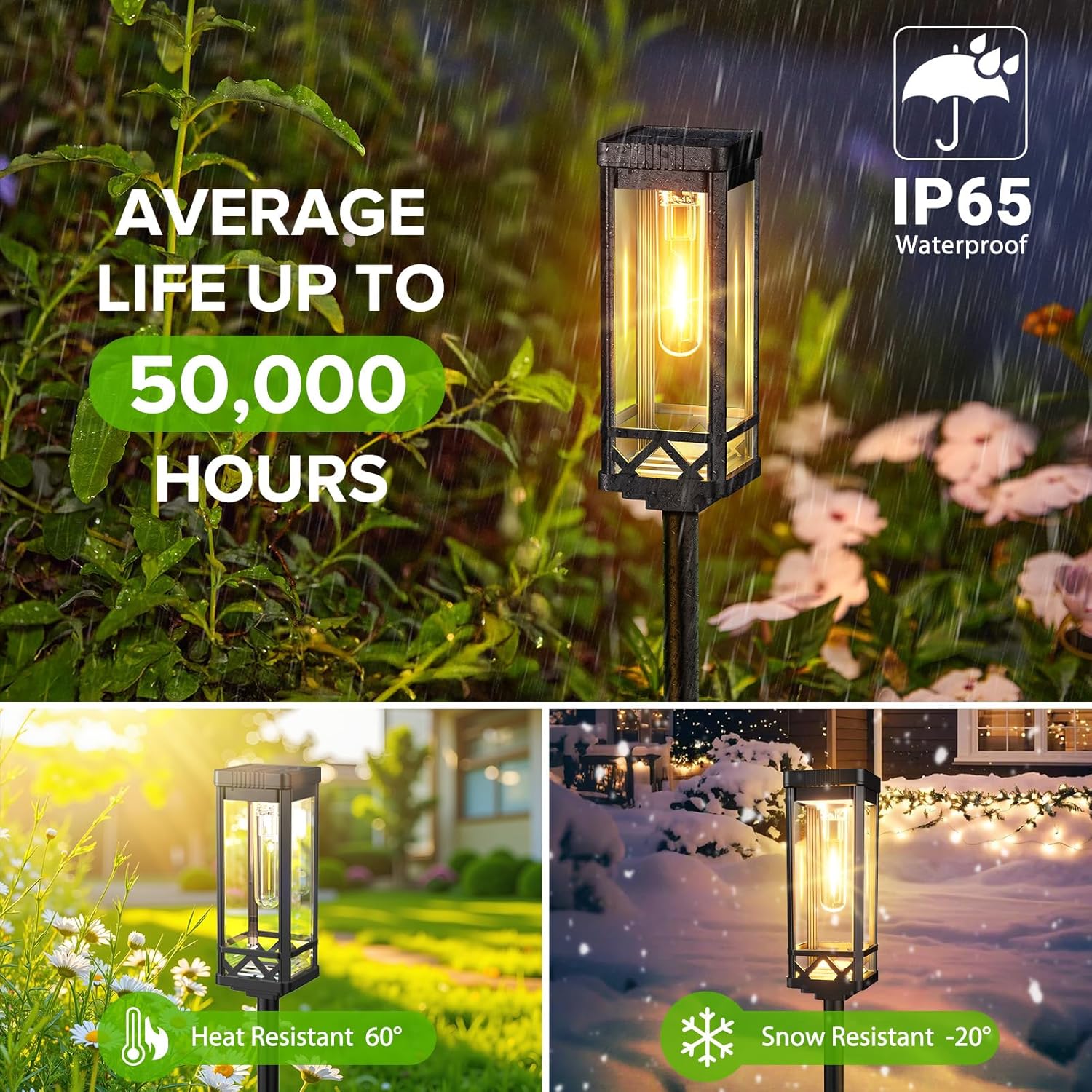 Thumbnail 4 de BUCASA Groß Solarlampen für Außen Garten (6 Stück) – 65 cm, IP65, 1000 mAh, 15 Std., Warmlicht