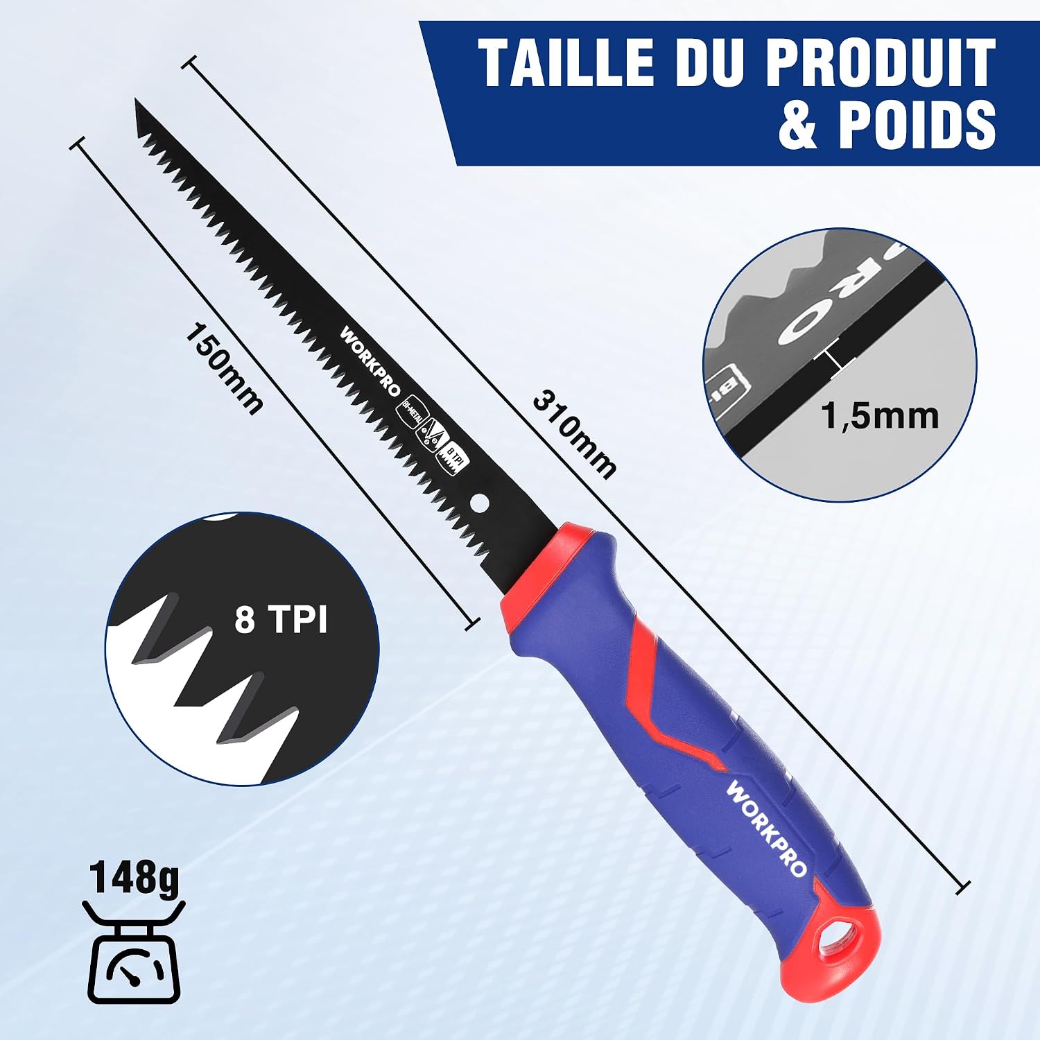 Detalle 2 de WORKPRO gipsplaatzaag 310 mm met bimetaalblad van 150 mm en 8 TPI