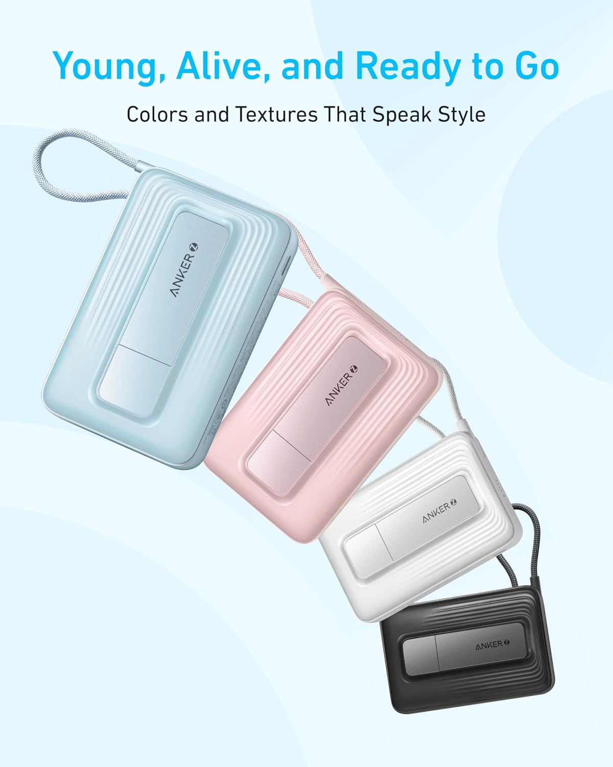 Detalle 2 de Anker Zolo Magnetic Power Bank 10K: 30W Fast Charge, Built‑in USB‑C Cable & Stand
