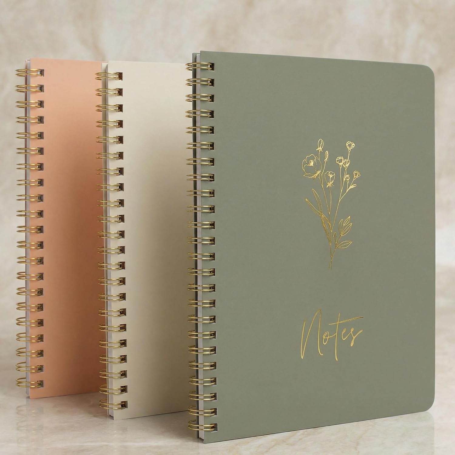 Detalle de ZICOTO 7 x 5 College-Ruled Spiral Notebook Set of 3, Sage, Pink & Beige