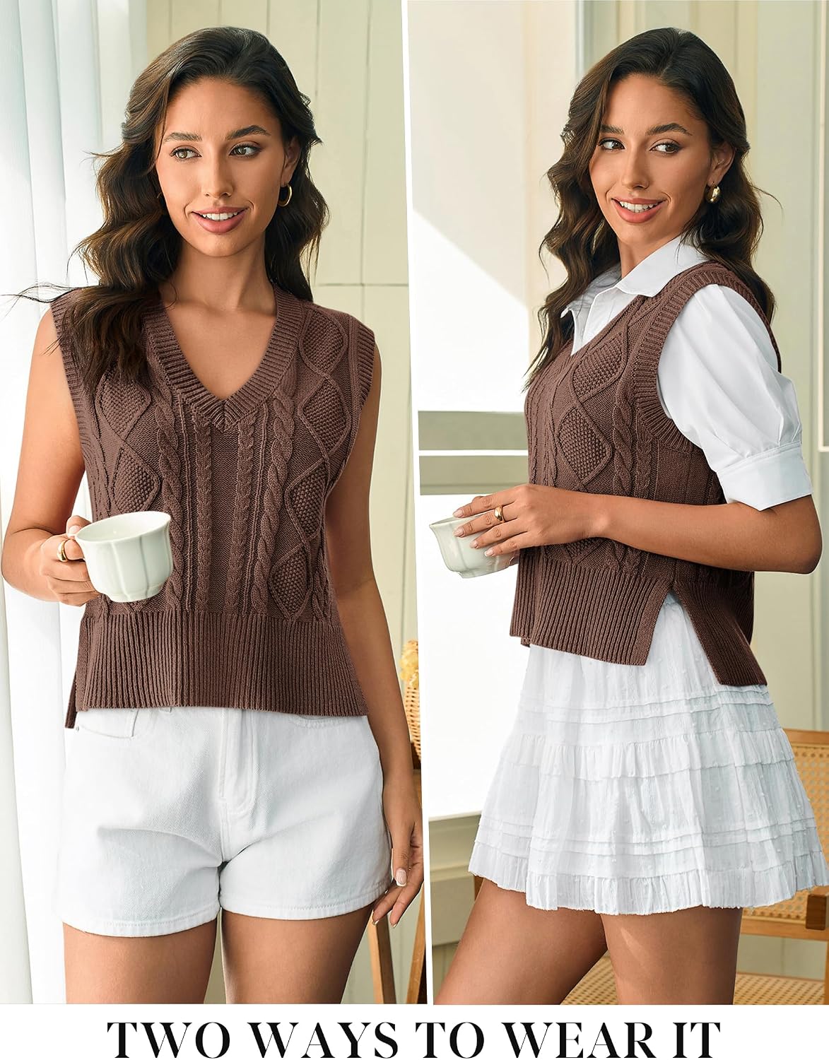 Thumbnail 1 de Women's V-Neck Ribbed Sweater Vest ⚖