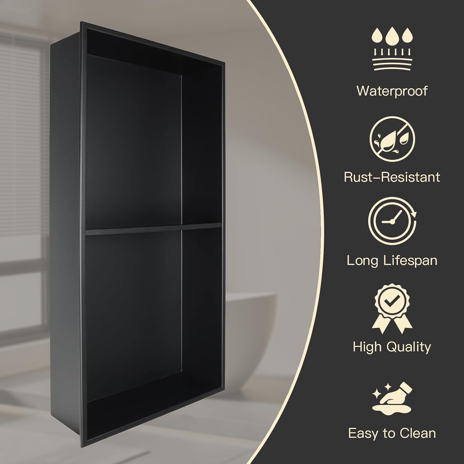 Detalle 2 de Green & Spring Greenspring Trapezoid Shower Niche, 2-Tier Matte Black Stainless Steel