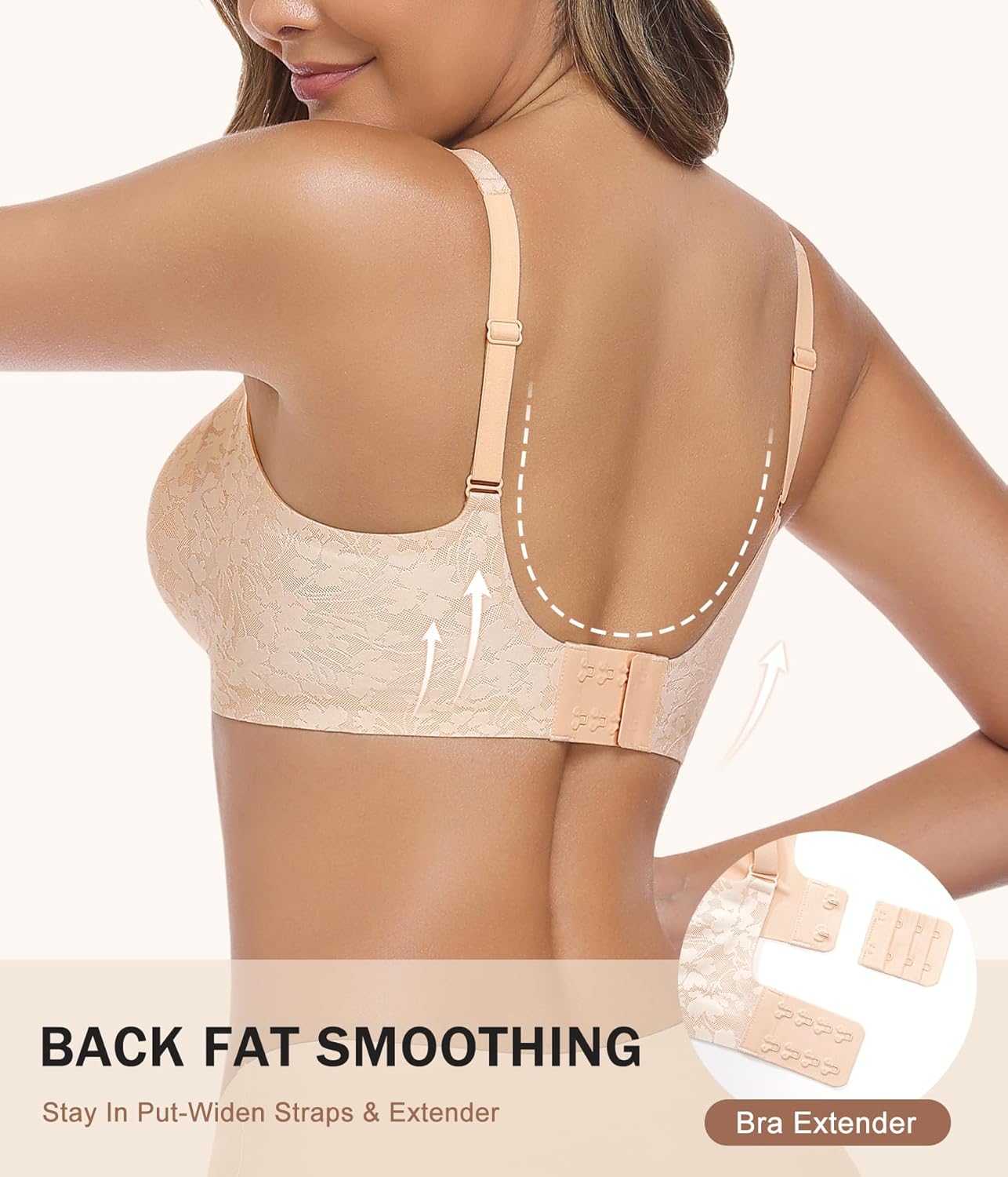 Detalle de Wiepux Push Up Soutien-Gorge sans Armature Deep V Floral Dentelle — Confort et Décolleté Plongeant