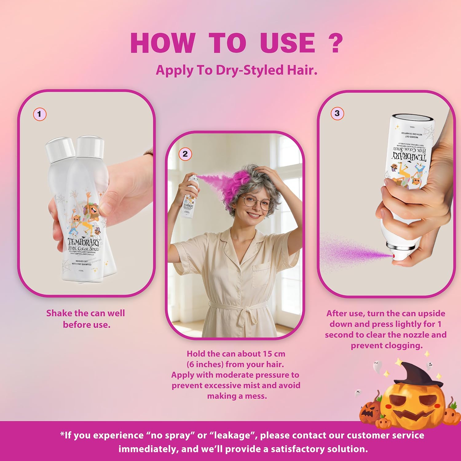 Detalle de Pink Temporary Hair Colour Spray – 150ml, 10 Shades, Water-Based Dye for Teens & Adults