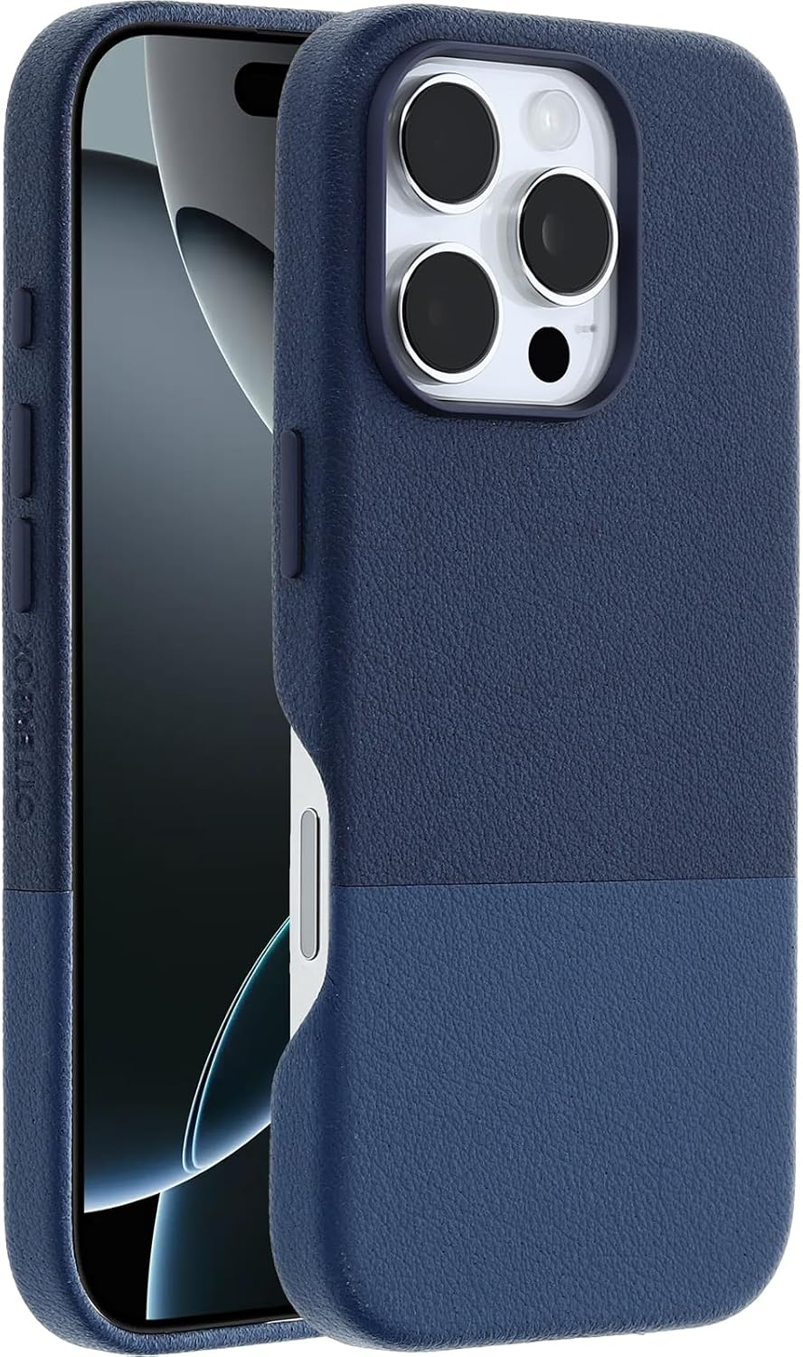 Detalle de OtterBox Leather Alternative Slim MagSafe pour iPhone 16 Pro — Bleu