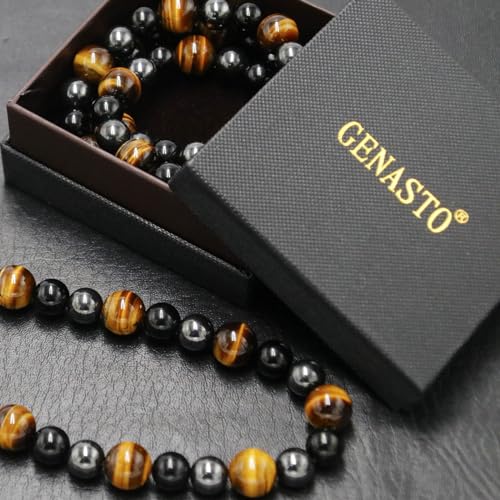 Thumbnail 6 de GENASTO Healing Crystal Necklace: Black Obsidian, Tiger Eye & Hematite for Triple Protection