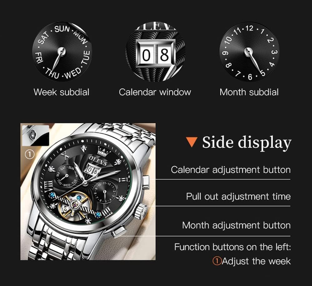 Thumbnail 3 de OUPINKE Herrenuhr Automatik Skelett Tourbillon mit Diamanten, Wasserdicht (bis 30 m) & Leuchtzeigern