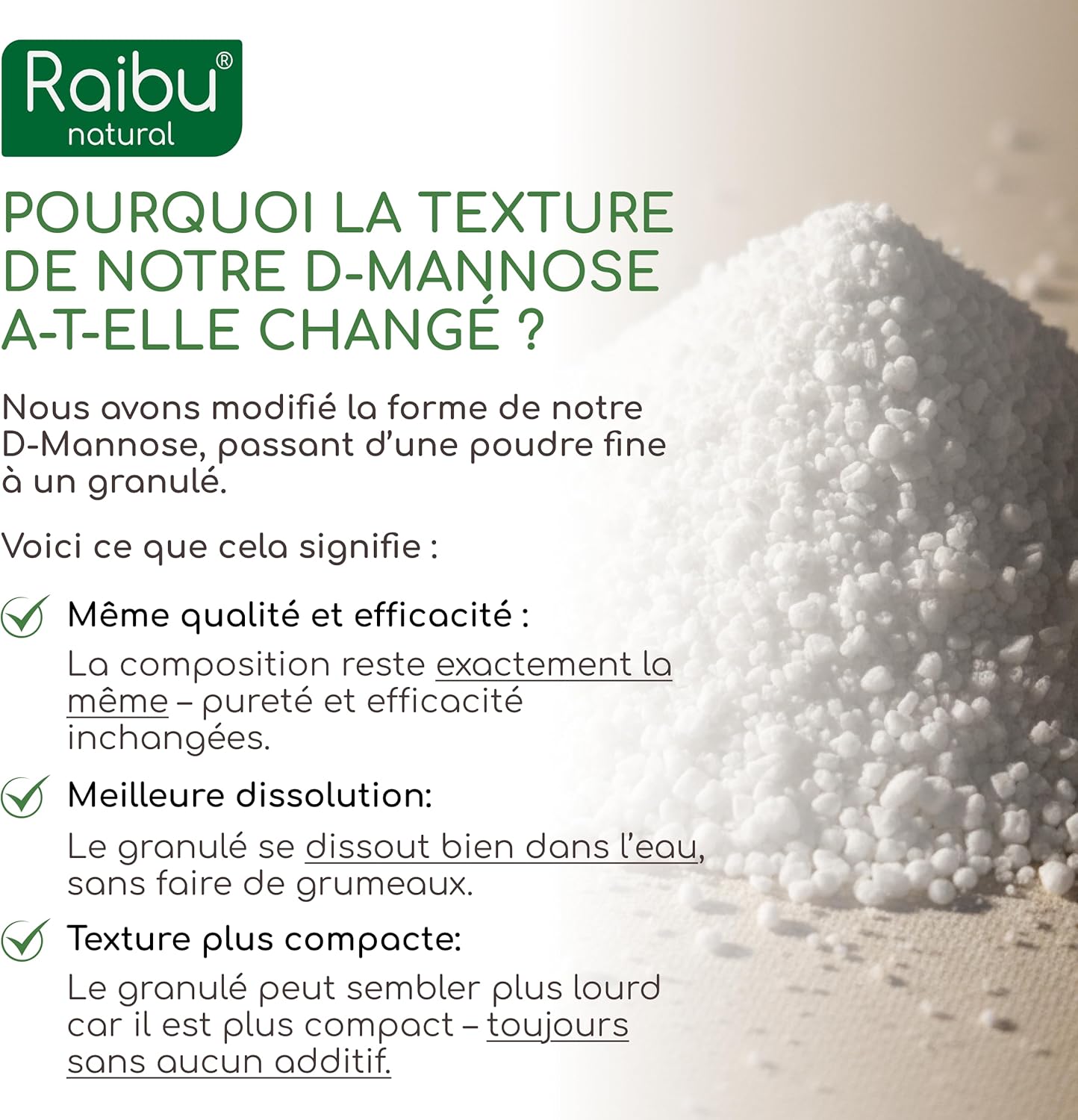 Detalle de Raibu D-Mannose Poudre 250 g – Plus de 4 Mois, 2000 mg par dose, végétalien et sans additifs