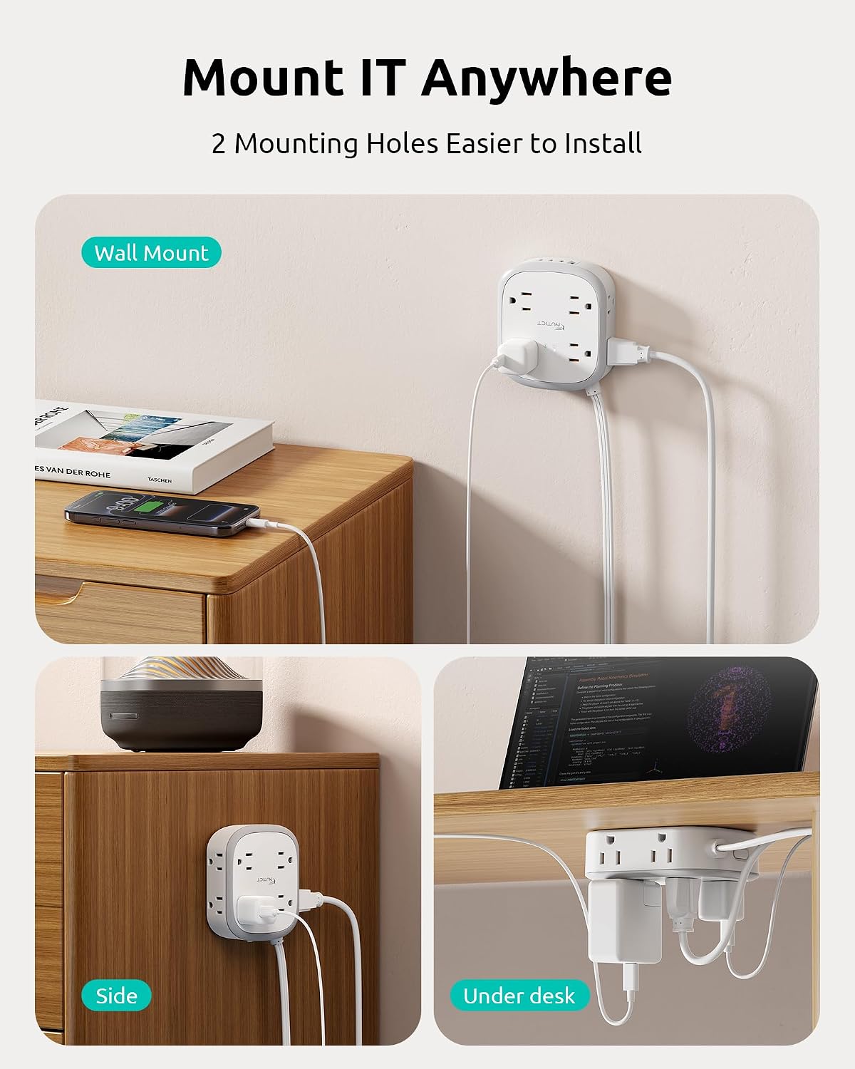 Thumbnail 6 de NUTICT NT-PS-NA02 Surge Protector Power Strip, 8 AC Outlets, 4 USB Ports