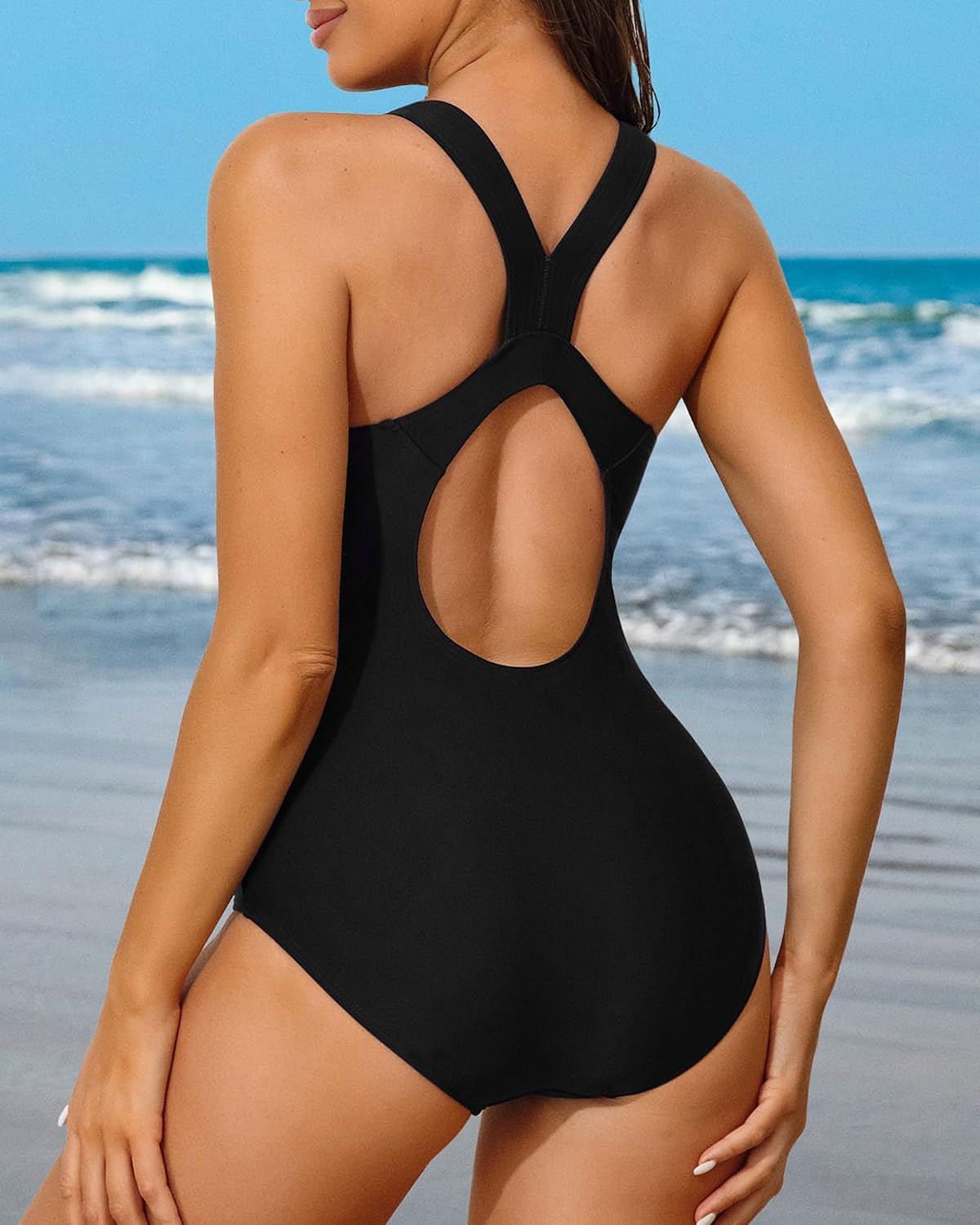 Thumbnail 1 de Charmo Women's One Piece Swimsuit with Built-In Cups – Racerback, Quick-Dry Swimwear