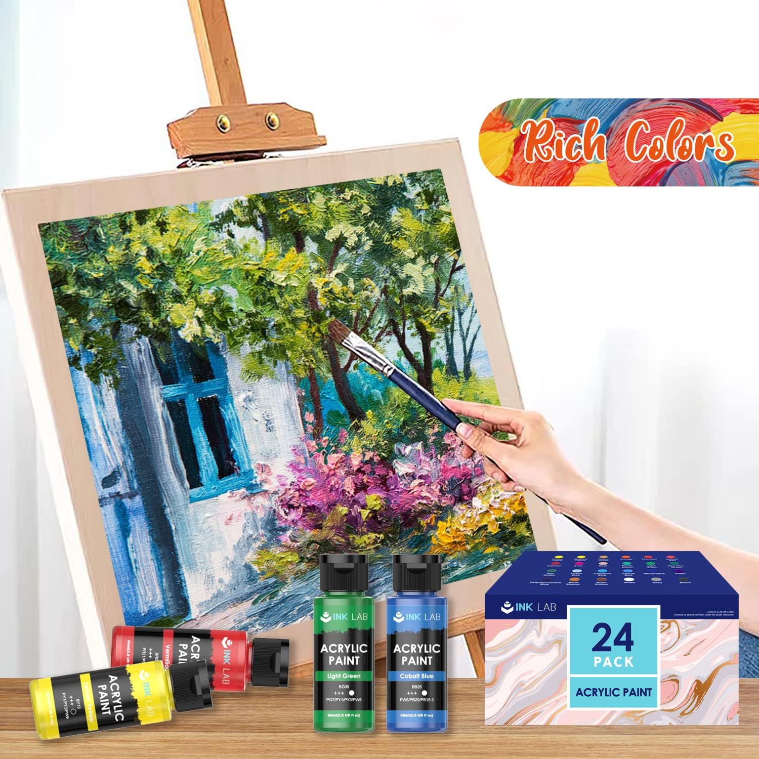 Thumbnail 3 de Peinture Acrylique 24 Couleurs Non Toxique – Kit polyvalent pour artistes et loisirs créatifs