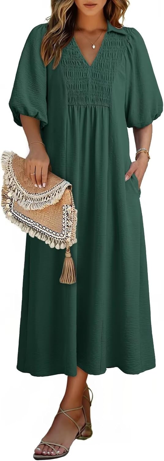 Thumbnail 6 de Dokotoo 2026 Summer Dress: V-Neck, Puff Sleeve Maxi with Pockets