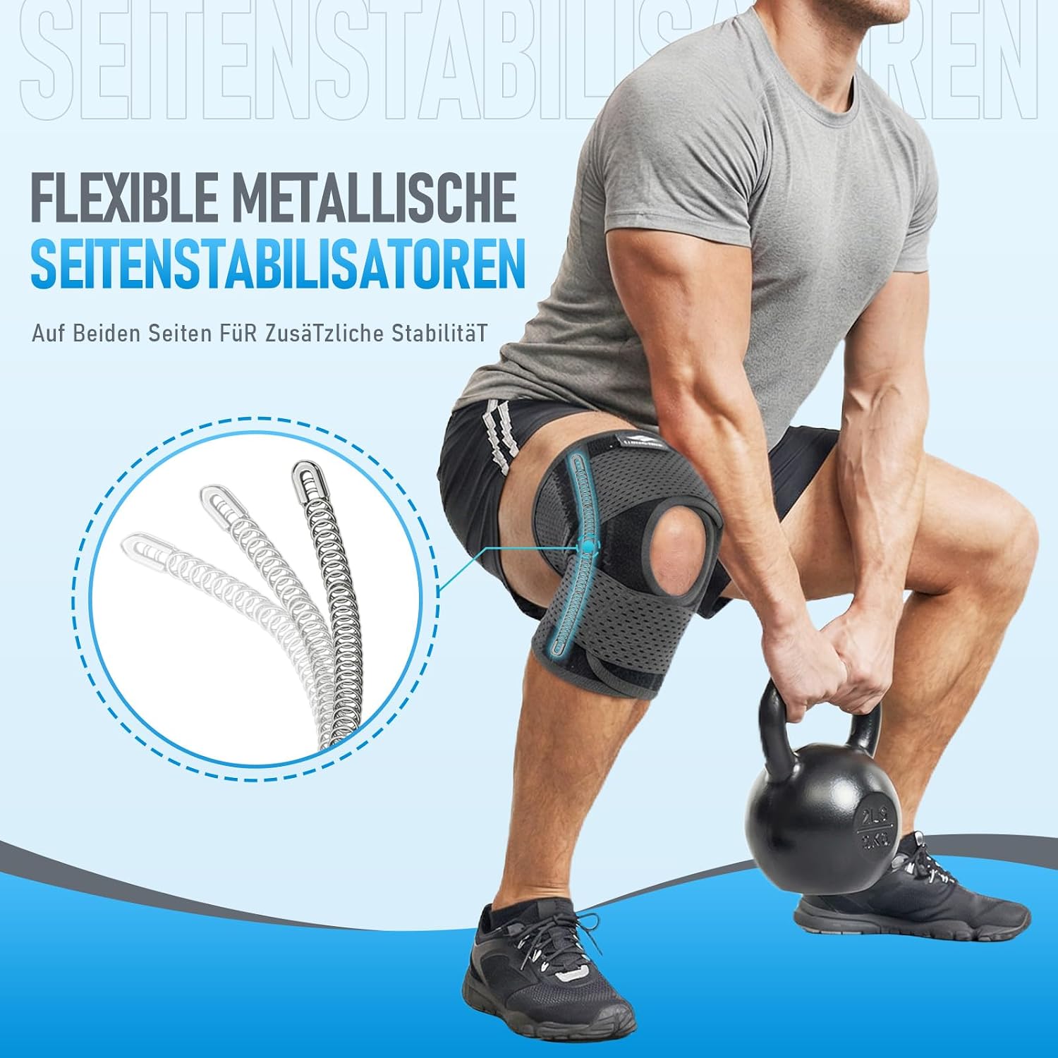 Detalle de Lusenone Kniebandage für Damen & Herren – Verstellbare Kniestütze mit Seitenstabilisatoren