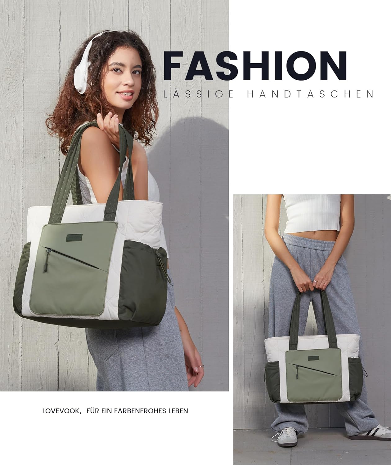 Detalle 2 de LOVEVOOK Shopper Tasche Damen Groß – Leichte Arbeitstasche, ideal für Uni, Büro und Reisen