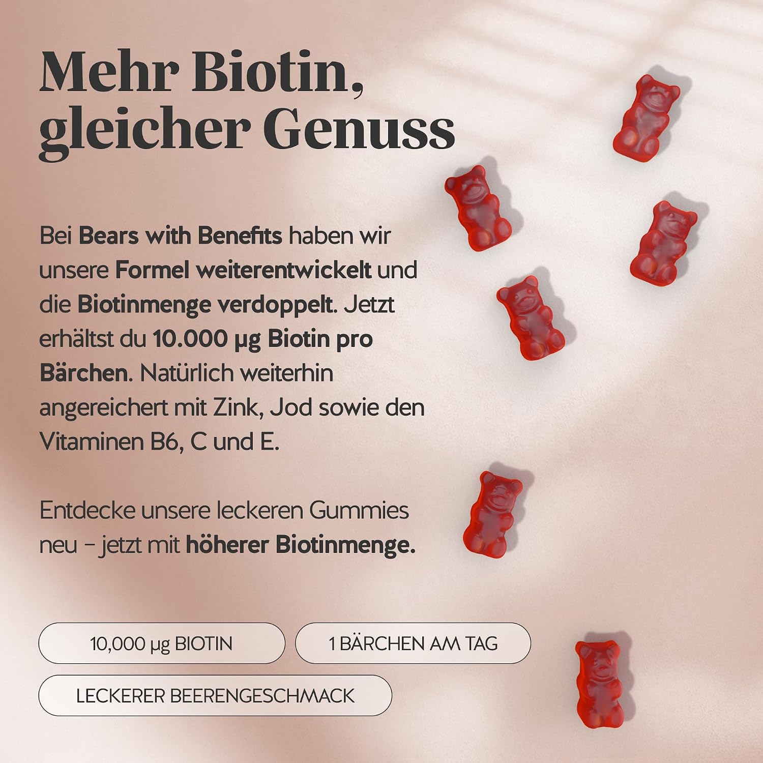 Detalle de Ah-Mazing Hair Biotin Gummies – Vegane Biotin-Gummis mit 10.000 µg Biotin, Zink und B-Vitaminen