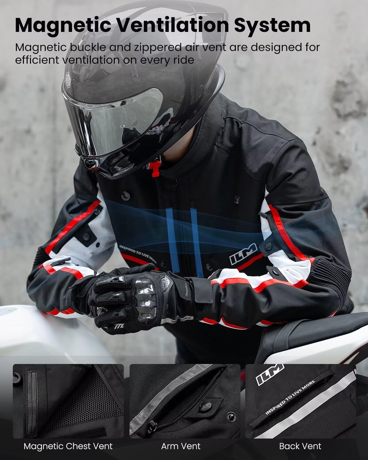 Detalle de ILM JF2 Motorcycle Jacket with CE Armor, Detachable Waterproof Thermal Liner