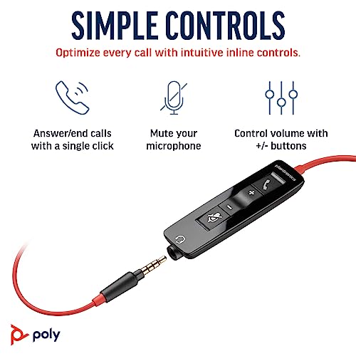 Detalle de Poly Blackwire 5210 Wired Headset by PLT — Flexible Noise-Canceling Boom Mic, Single-Ear, USB-C/USB-A/3.5mm