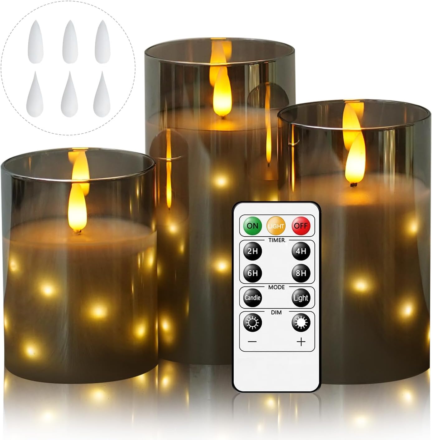 Detalle de Flammenlose LED Kerzen 3er-Set Grau