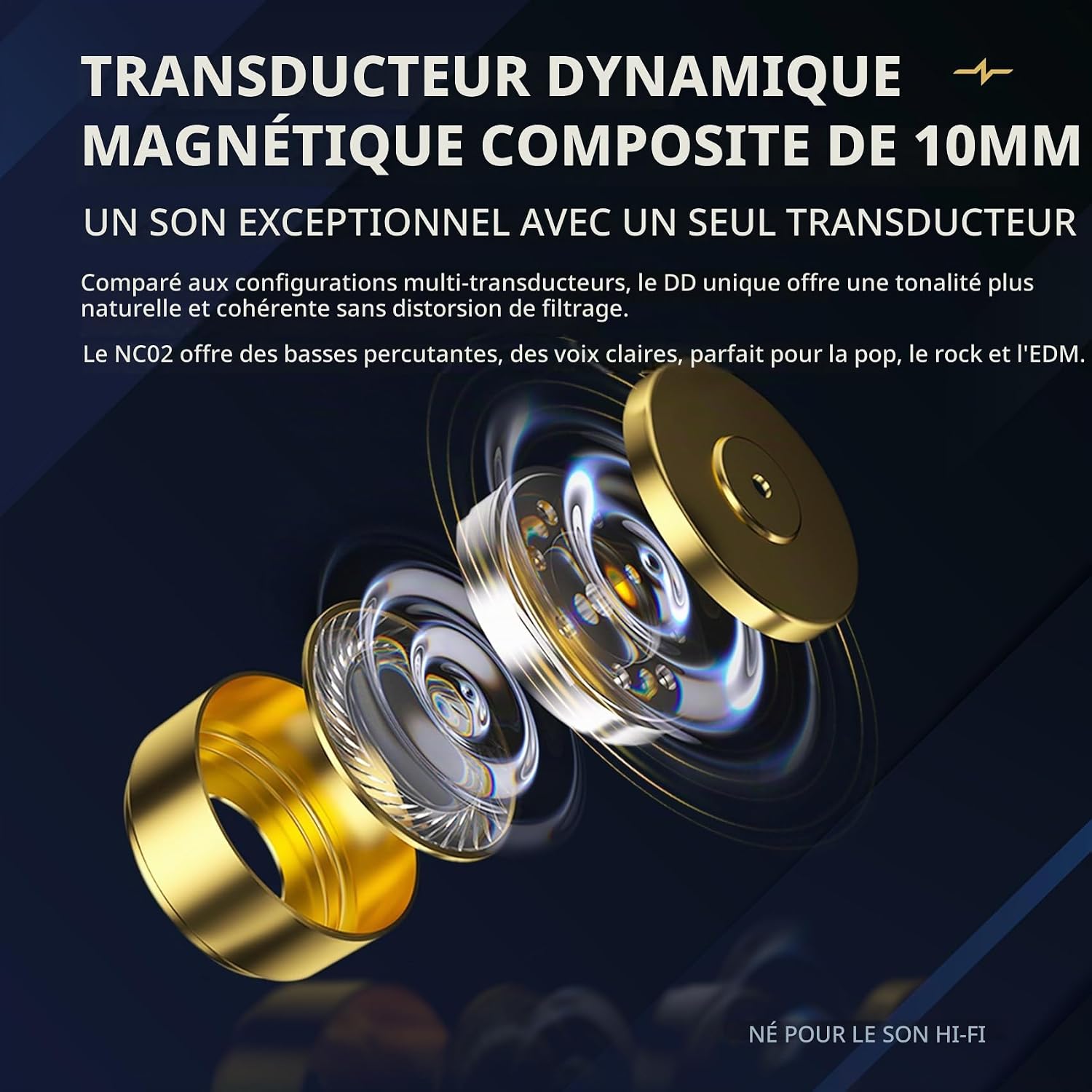 Detalle de Yinyoo NC02 in-earhoofdtelefoon met microfoon, 10mm-driver en 3,5mm-aansluiting