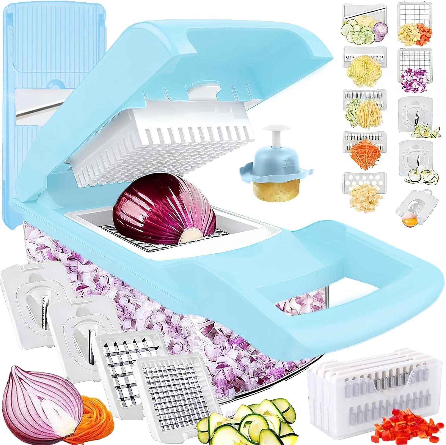 Detalle 2 de Dewpeton Vegetable Chopper Dicer with Container – 2-in-1 Grater/Slicer with 1.5L Tray