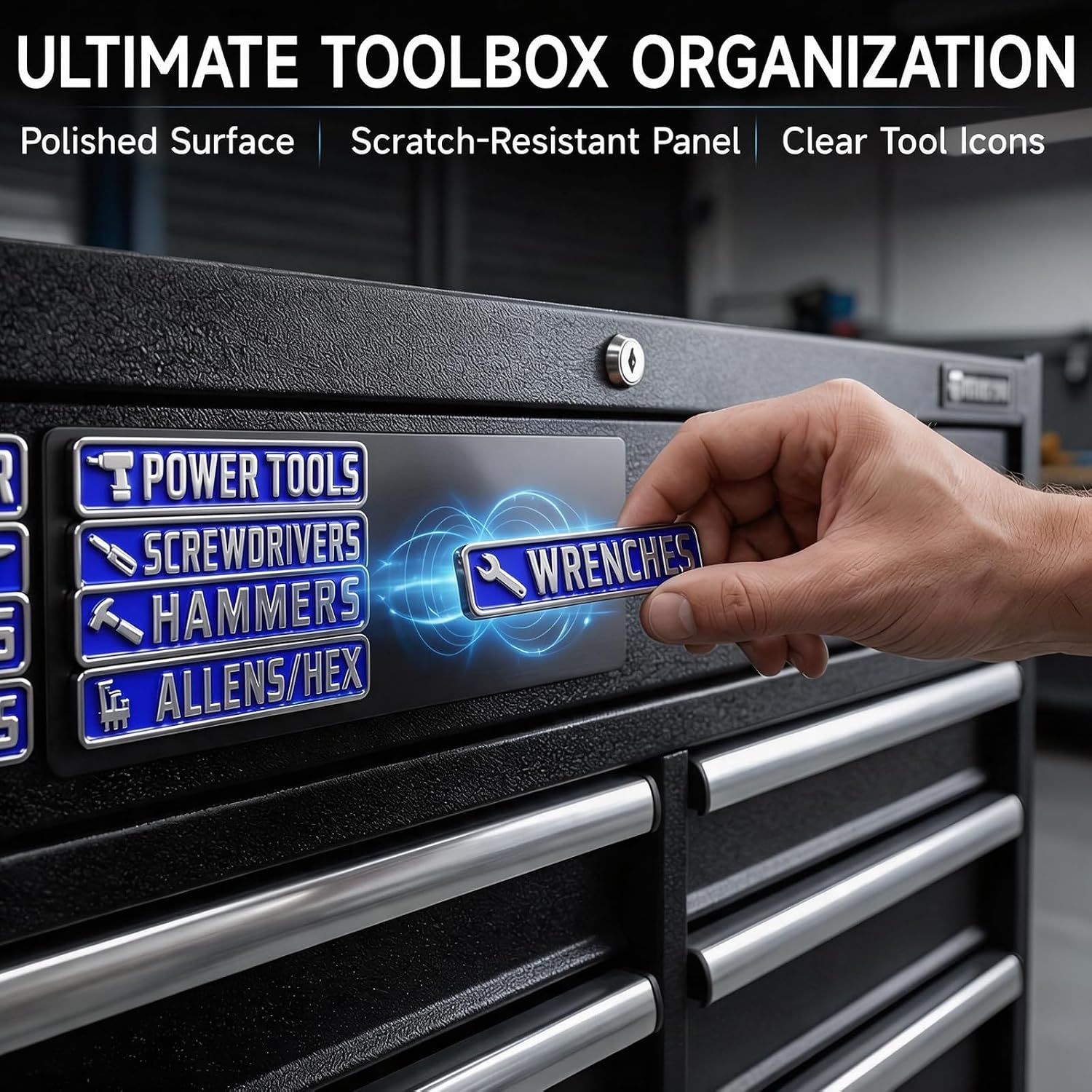 Thumbnail 5 de VTRUSTA 12-Piece Magnetic Metal Toolbox Labels, Blue, Embossed, 2–4.1 Inches