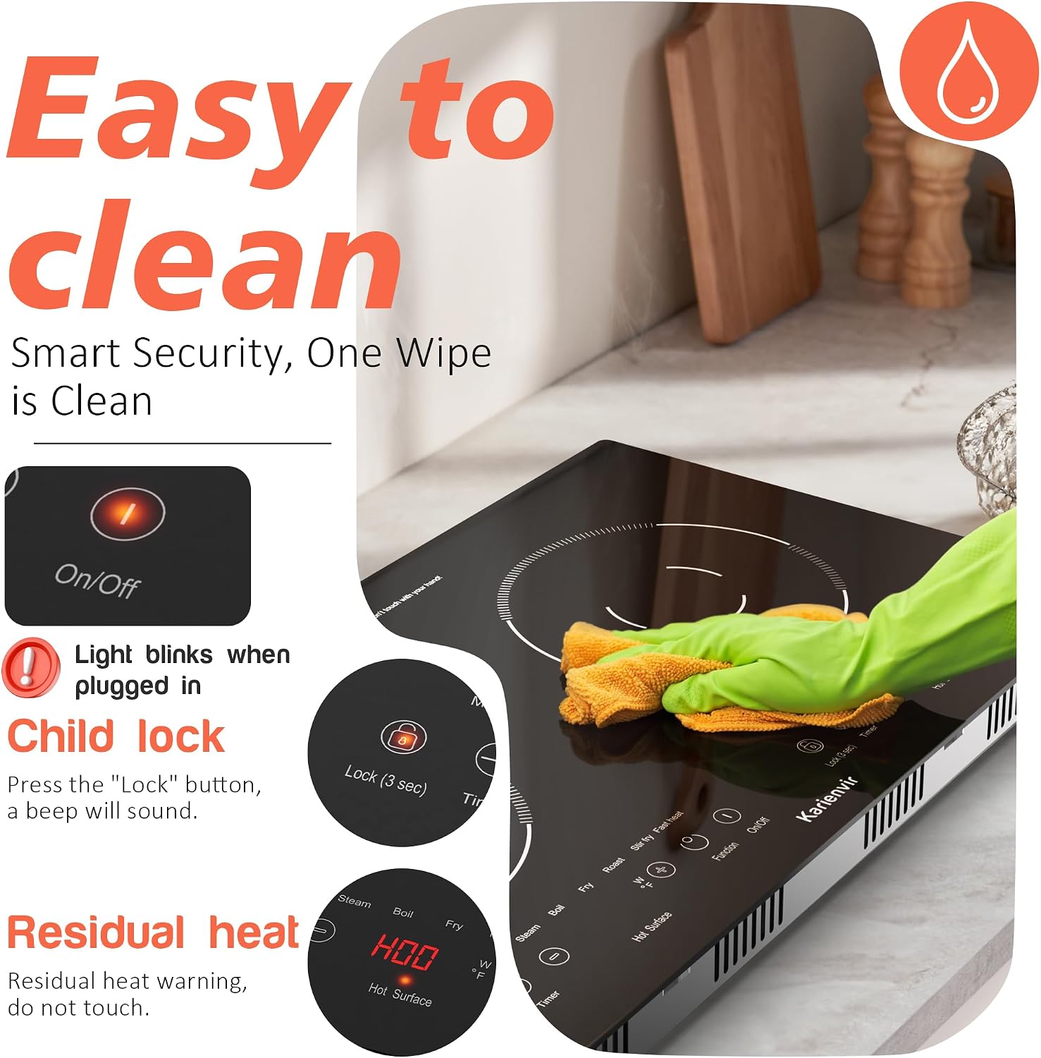 Detalle de Karienvir KEC-PF602SGB-US 2-Burner Electric Cooktop, 110V, 2000W