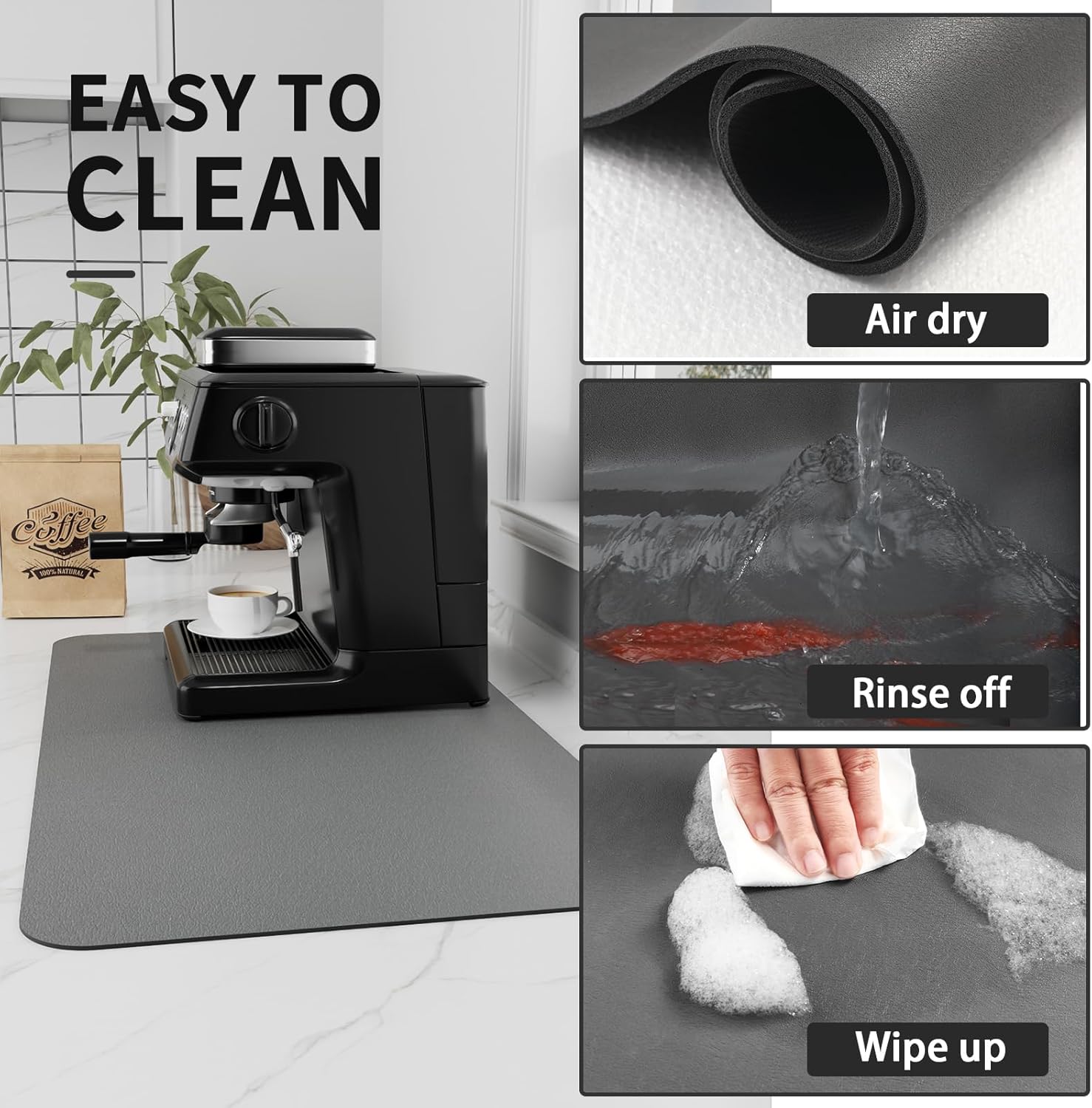Detalle 2 de HotLive Coffee Mat - Absorbent Hide Stain Rubber Backed Dish Drying Mat for Kitchen Counter