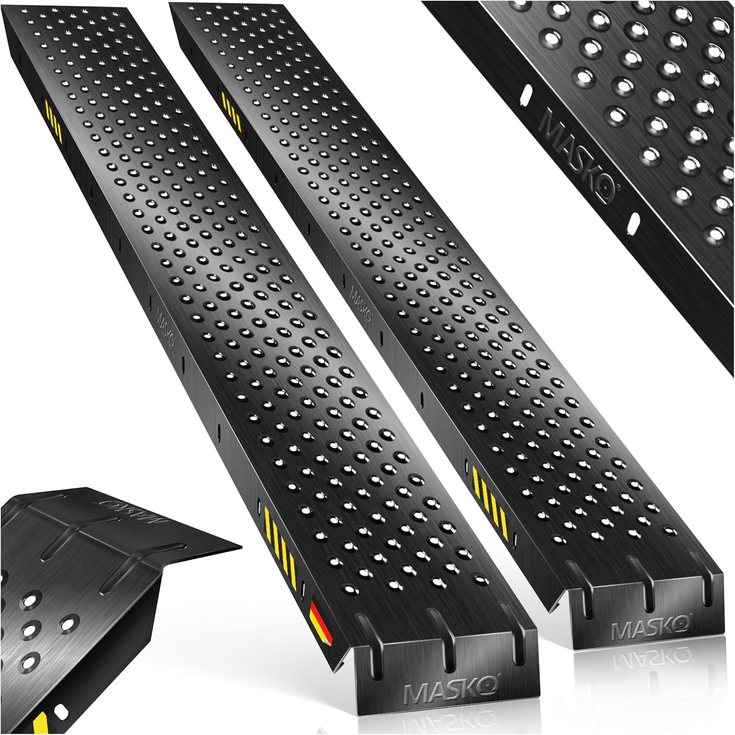MASKO® 2X Auffahrrampe 400kg – Verzinkte Verladerampe im 2er-Set (160x23x4,5 cm, je 5,5 kg)