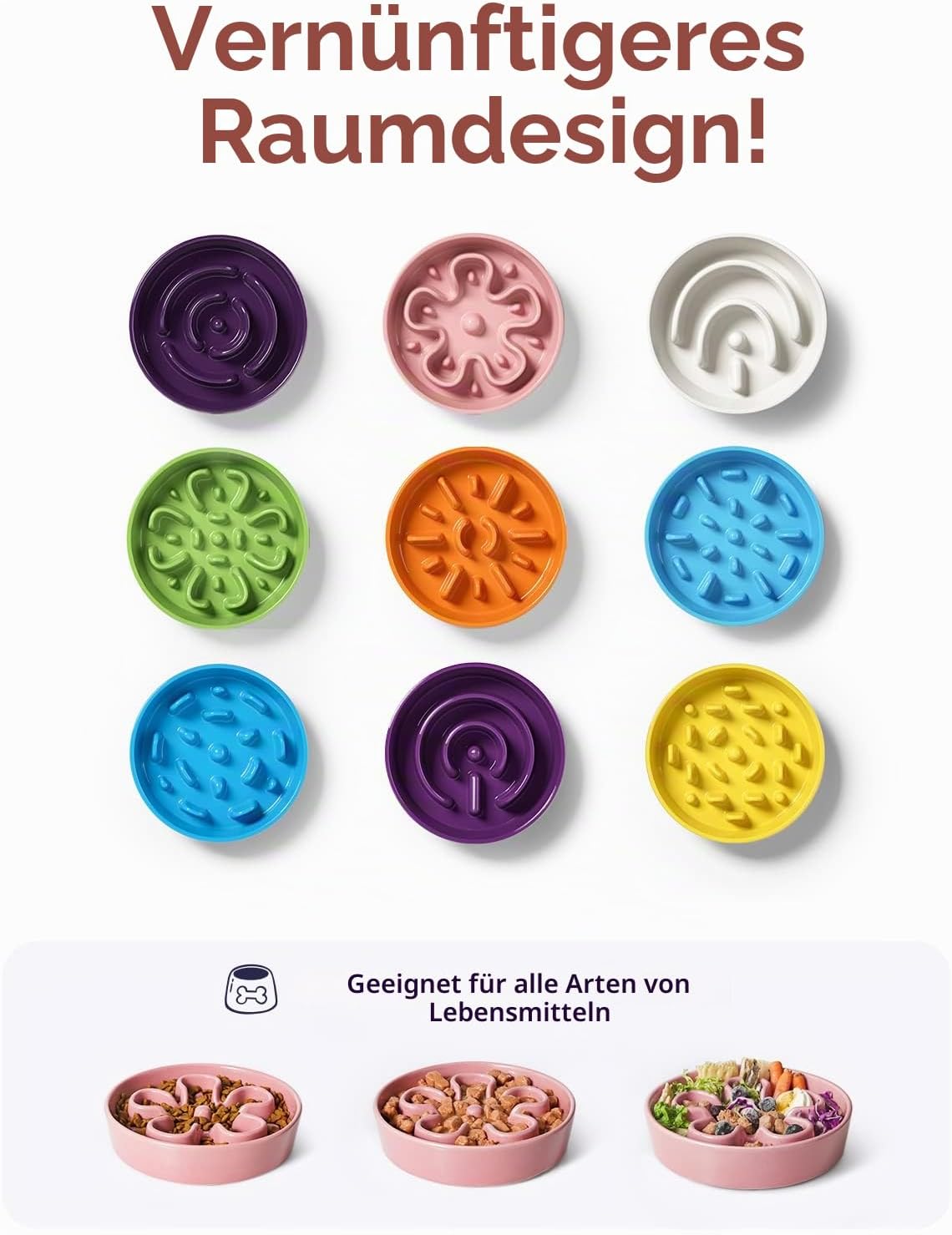 Detalle de LE TAUCI Keramik-Hundenapf – langsames Fressen, rutschfest, Bloom Rosa, 675 ml