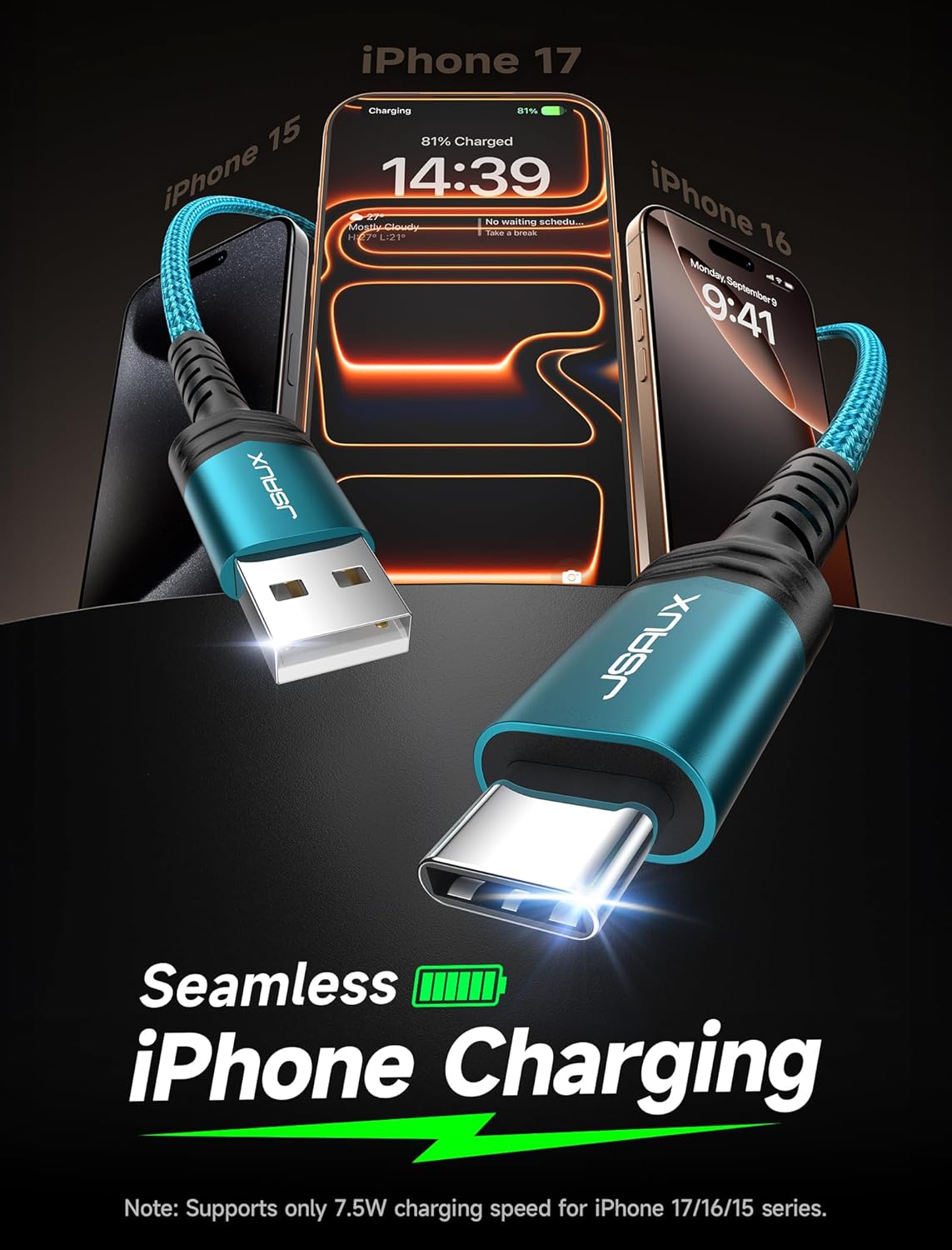 Thumbnail 1 de JSAUX lot de 4 câbles USB Type-C (1 m, 1 m, 2 m, 3 m) charge rapide 3 A et transfert données