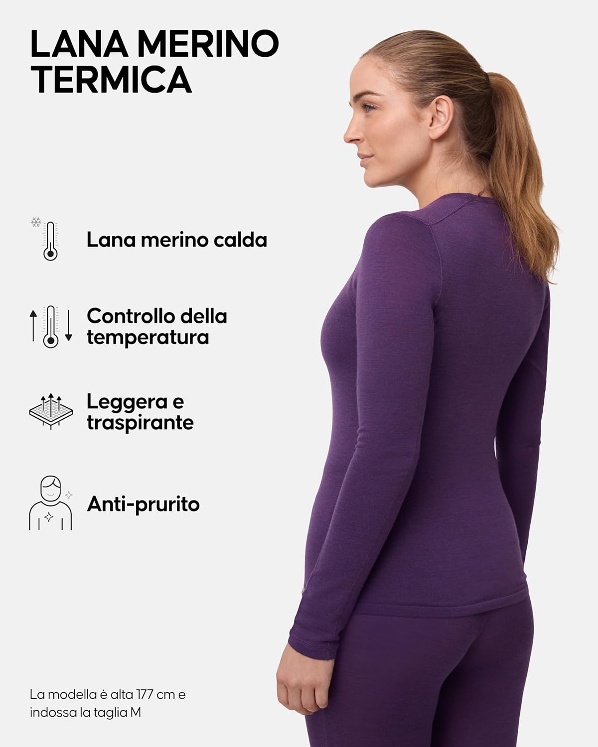 Detalle 2 de DANISH ENDURANCE Maglia Termica Donna in Lana Merino – Manica Lunga per Sci, Trekking ed Escursionismo