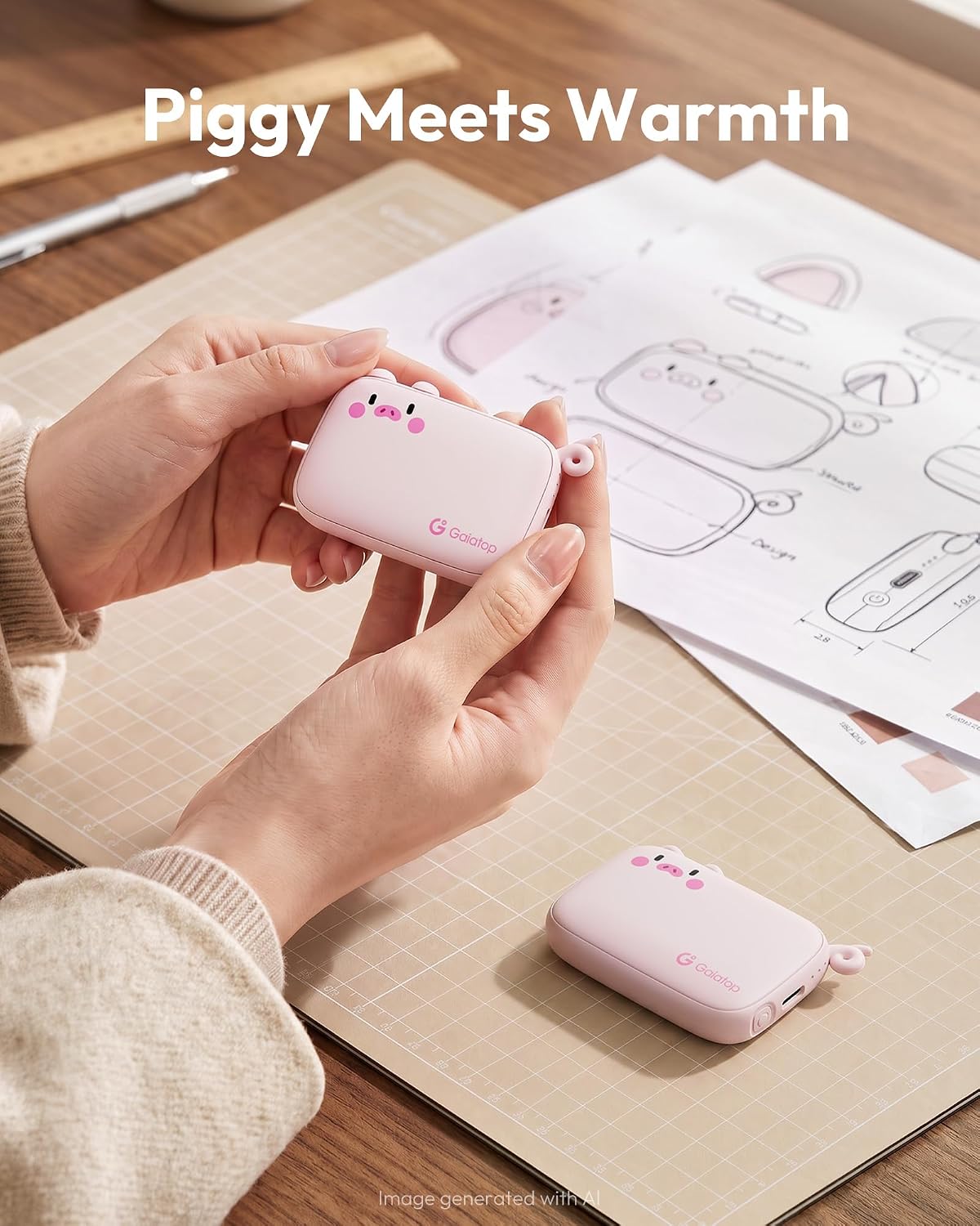 Thumbnail 1 de Gaiatop Rechargeable Hand Warmers 2-Pack, Pink Pig Design, 3 Heat Levels