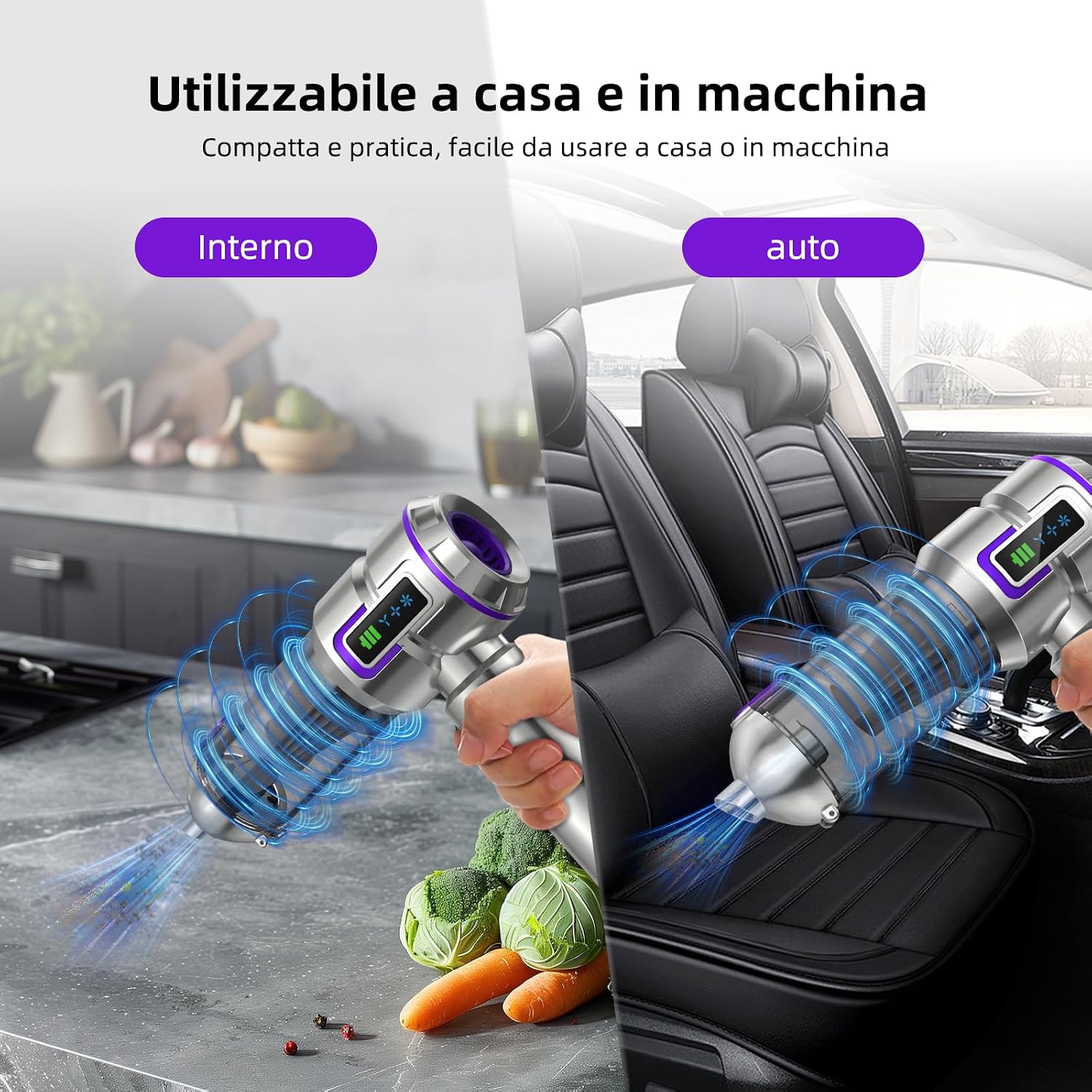 Detalle de Aspirabriciole Senza Fili 25000Pa 4-in-1 con schermo, one-touch dust dump e motor brushless Argento