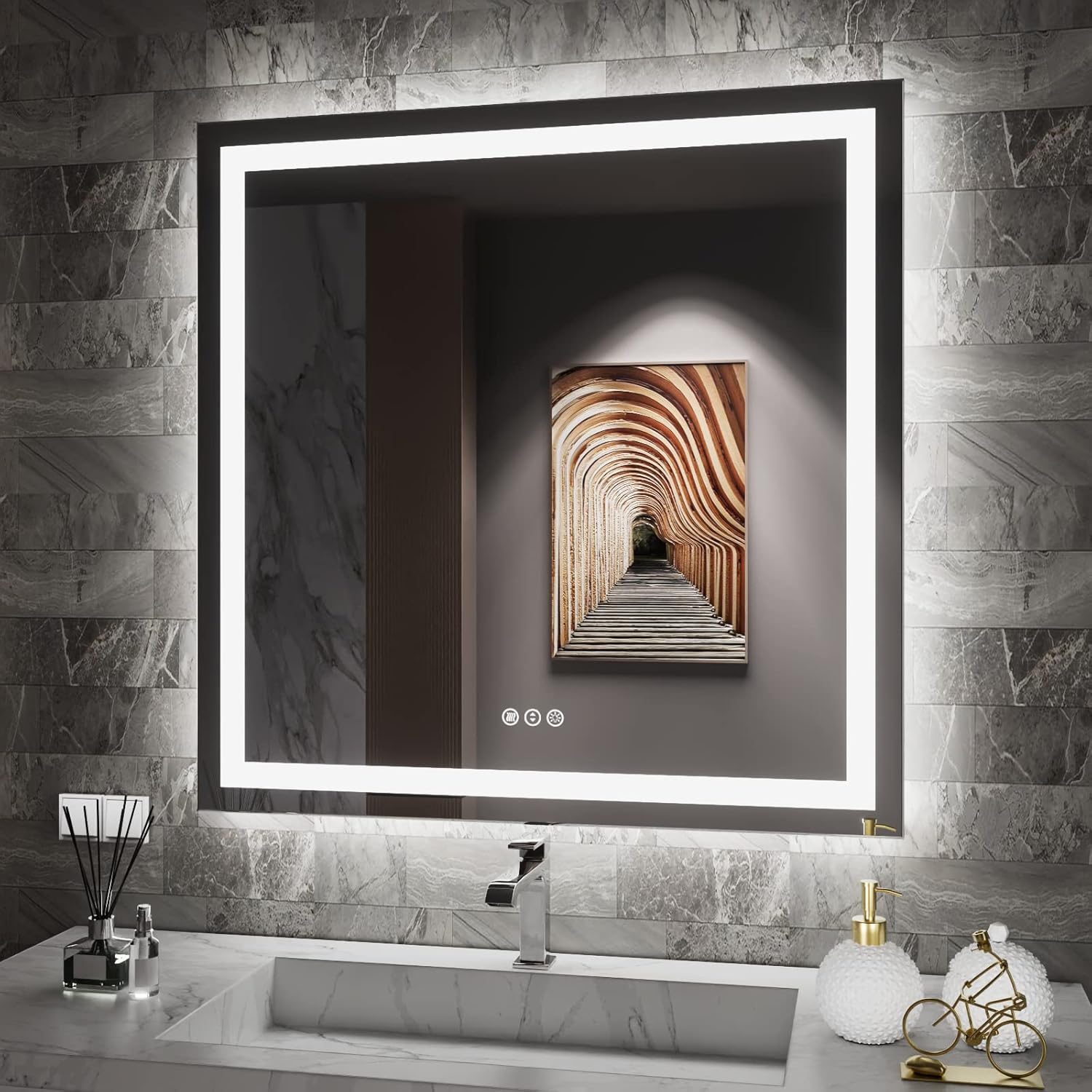 Detalle de Amorho 32x32 LED Bathroom Mirror 🪞
