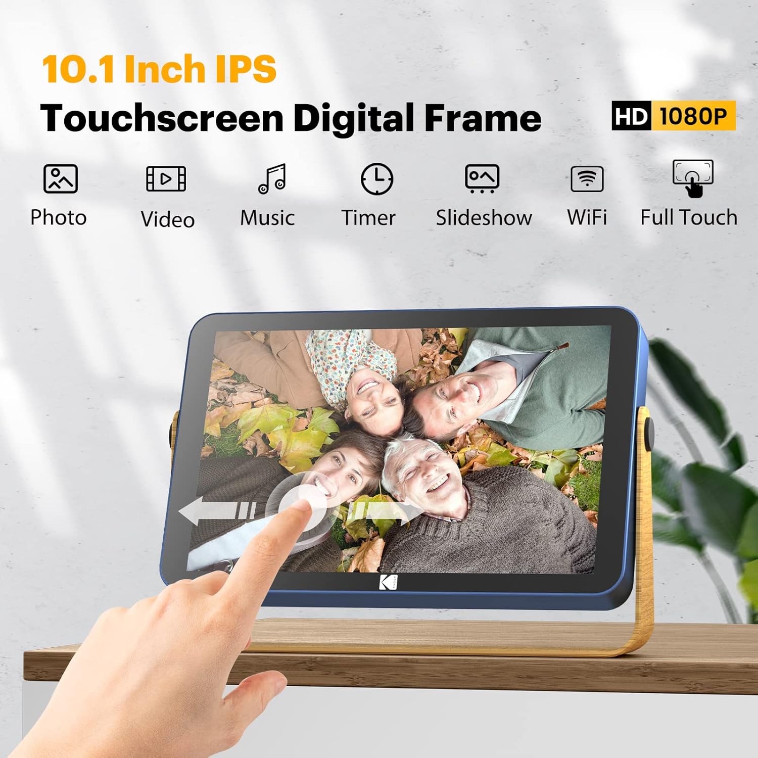 Thumbnail 1 de KODAK Cadre photo numérique Wi‑Fi 10 pouces avec batterie et écran tactile HD IPS – 16 Go