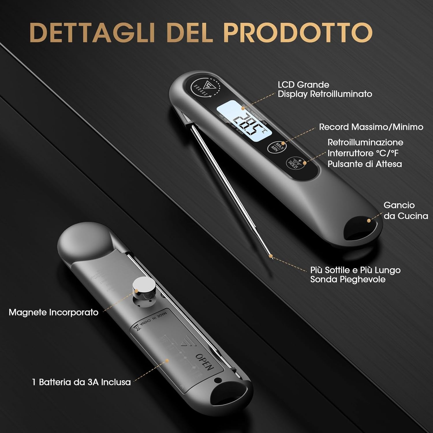 Thumbnail 6 de DOQAUS Termometro da Cucina Digitale con Sonda Pieghevole da 12 cm – Lettura Istantanea